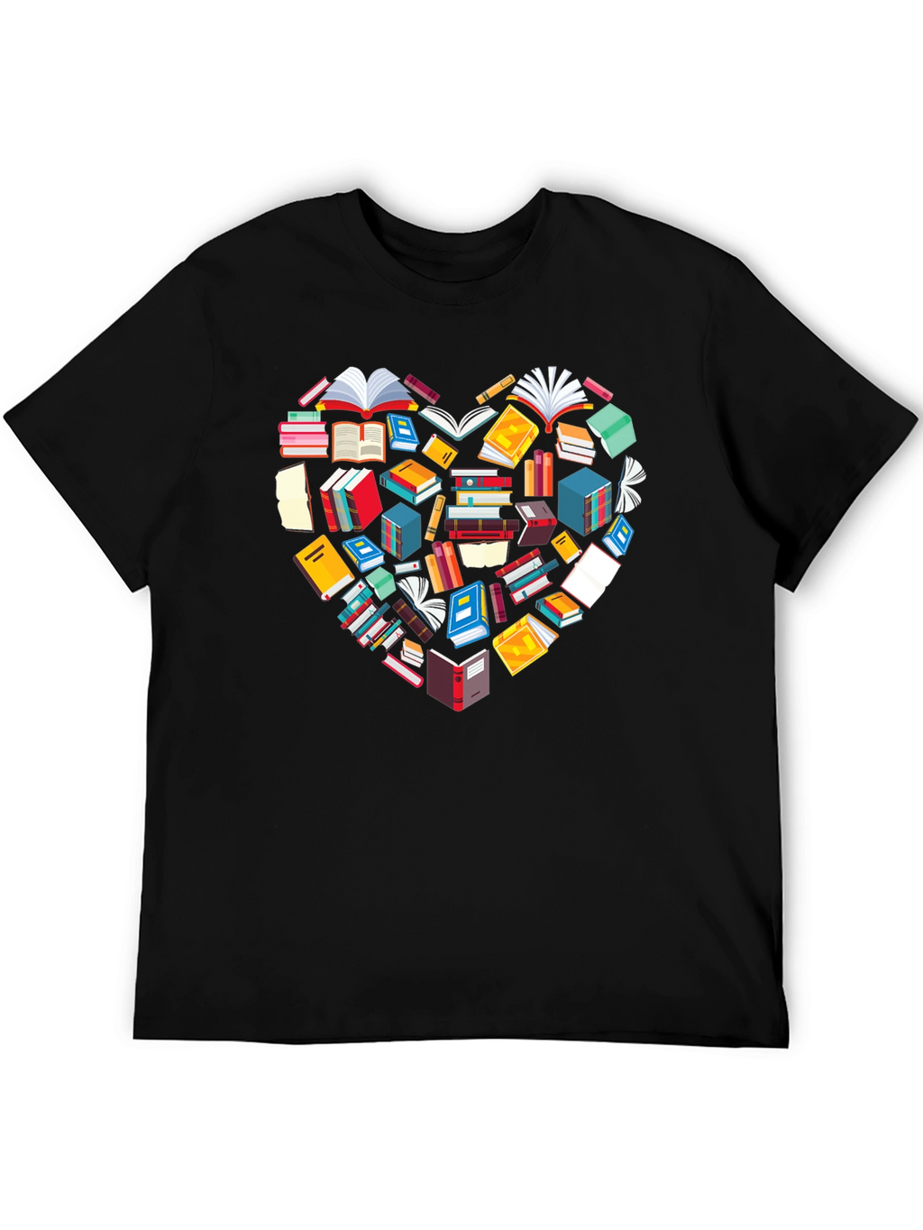 Book Lover Heart Graphic Tee - Black Cotton T-Shirt