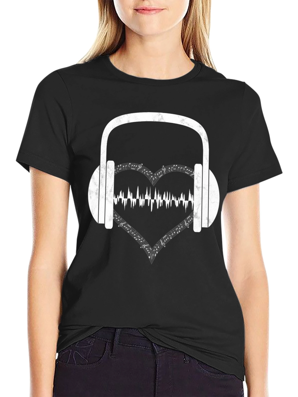 Music Lover T-Shirt - Headphones & Heartbeat Design