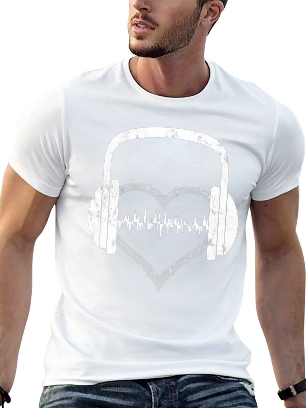 Music Lover T-Shirt - Headphones & Heartbeat Design