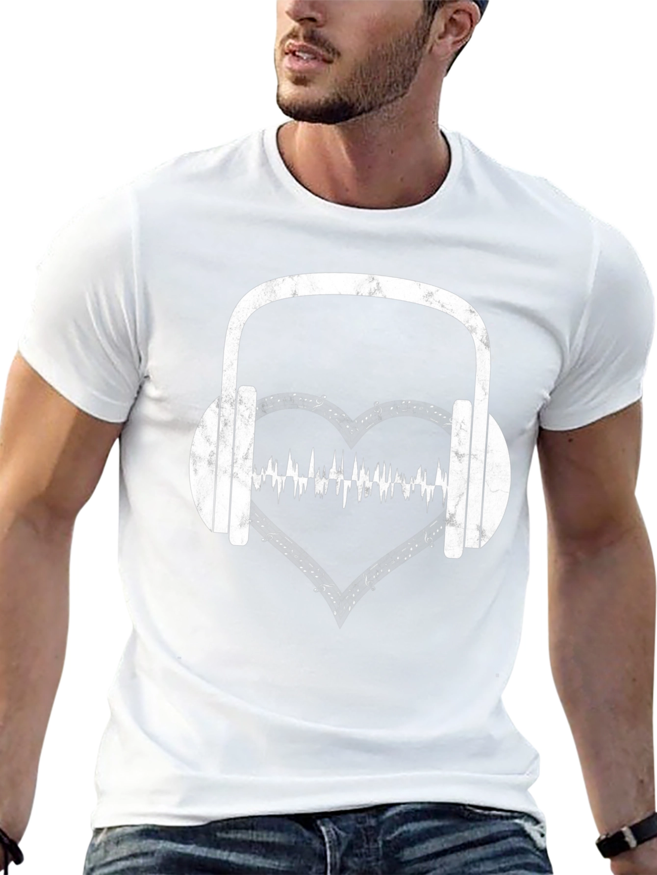 Music Lover T-Shirt - Headphones & Heartbeat Design