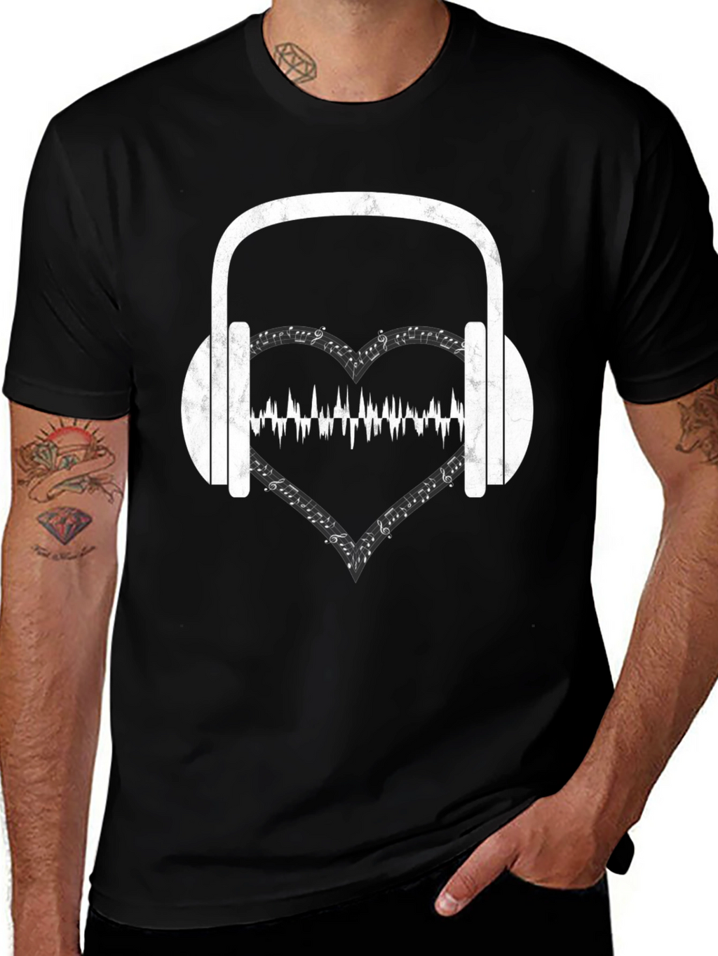 Music Lover T-Shirt - Headphones & Heartbeat Design