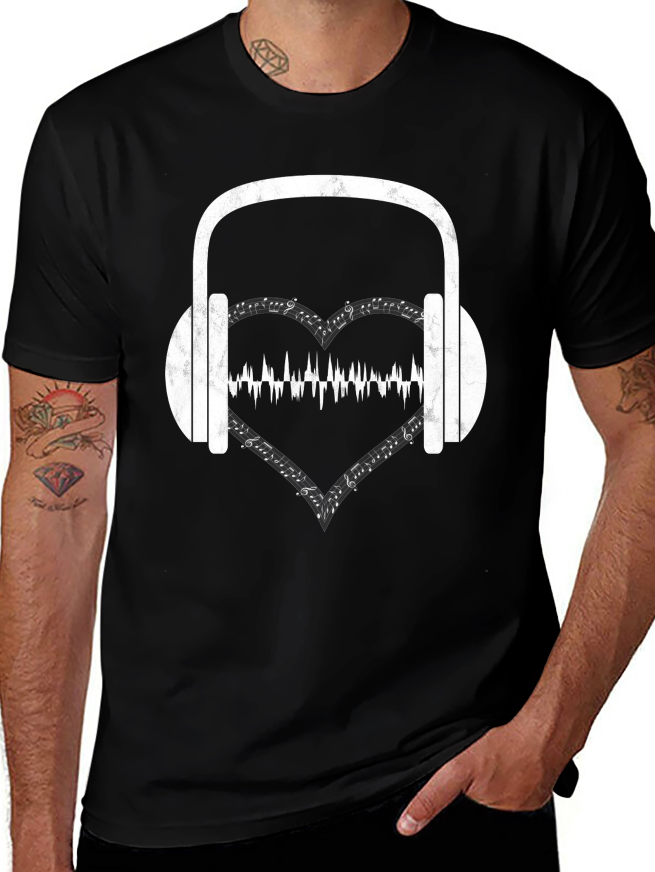 Music Lover T-Shirt - Headphones & Heartbeat Design