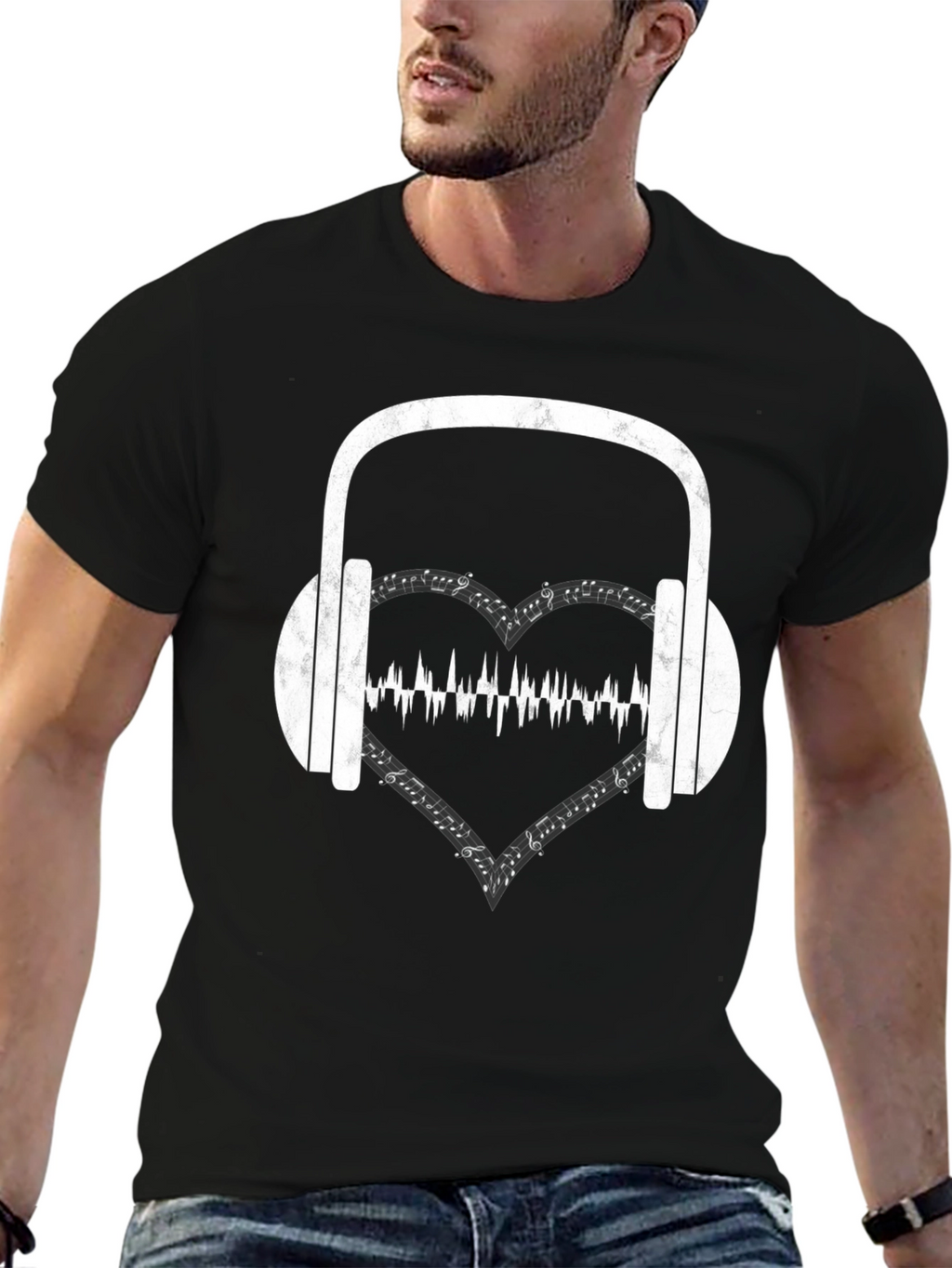 Music Lover T-Shirt - Headphones & Heartbeat Design