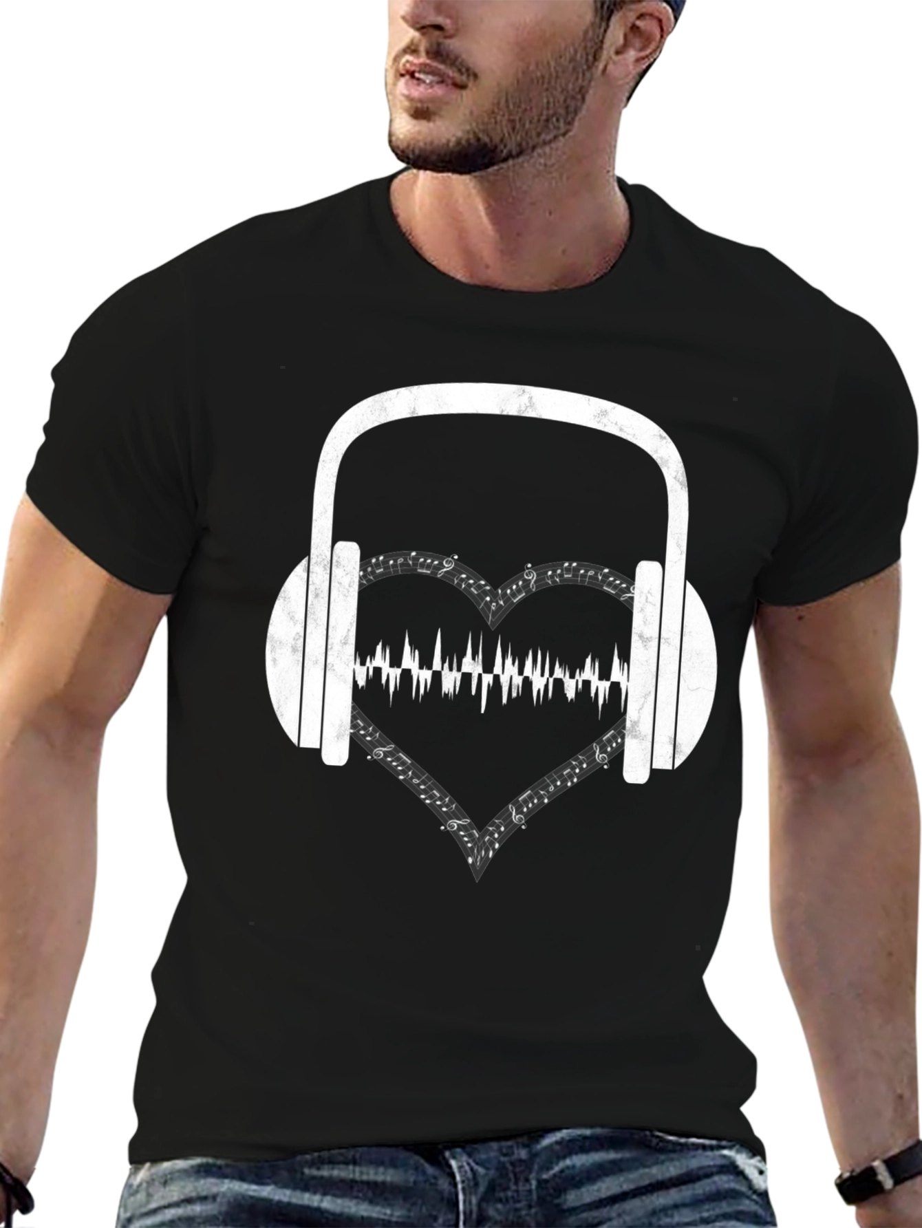 Music Lover T-Shirt - Headphones & Heartbeat Design