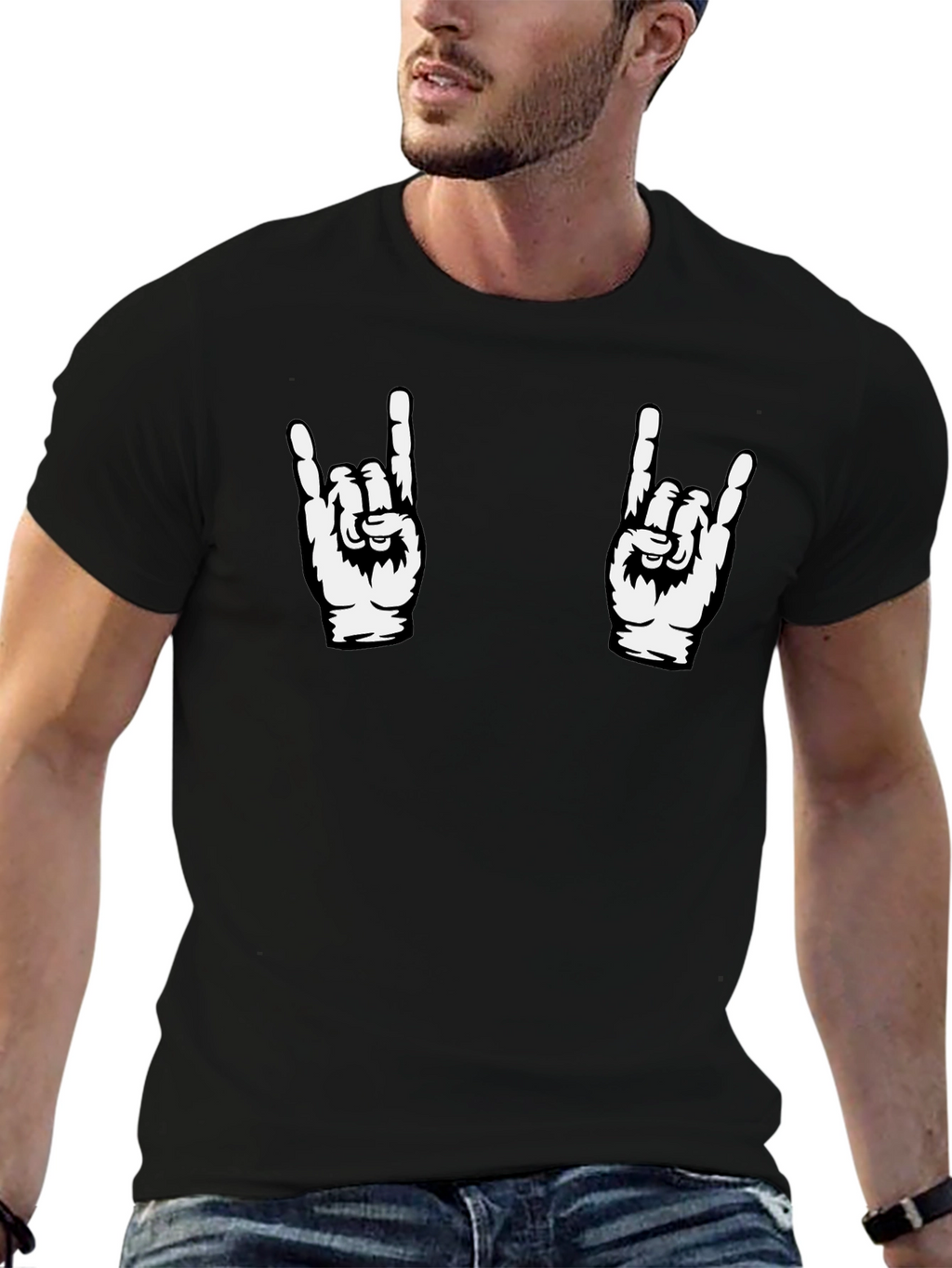 Rock On Graphic Tee - Black Cotton T-Shirt
