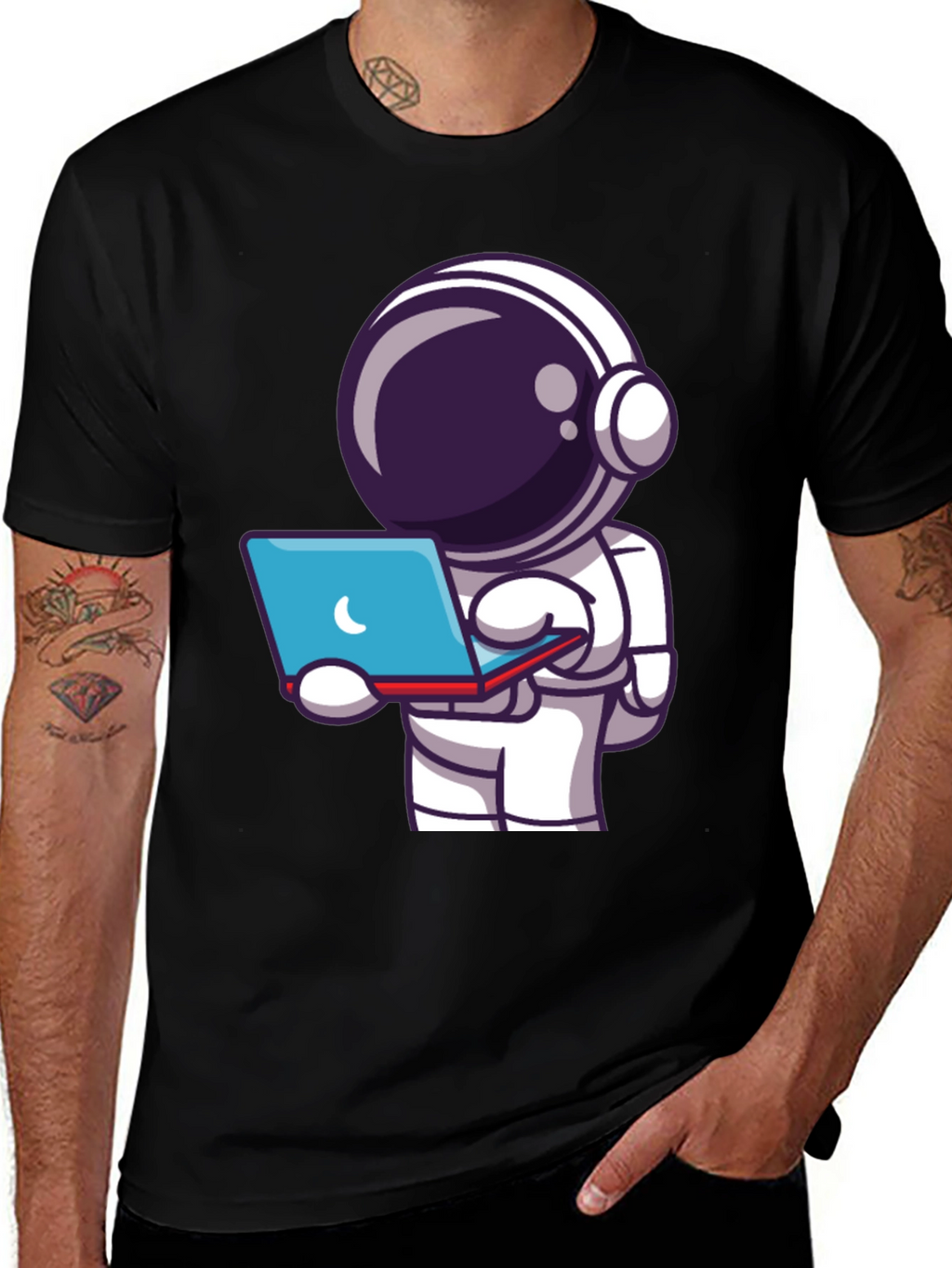 Astronaut Laptop T-Shirt - Space Explorer Tee