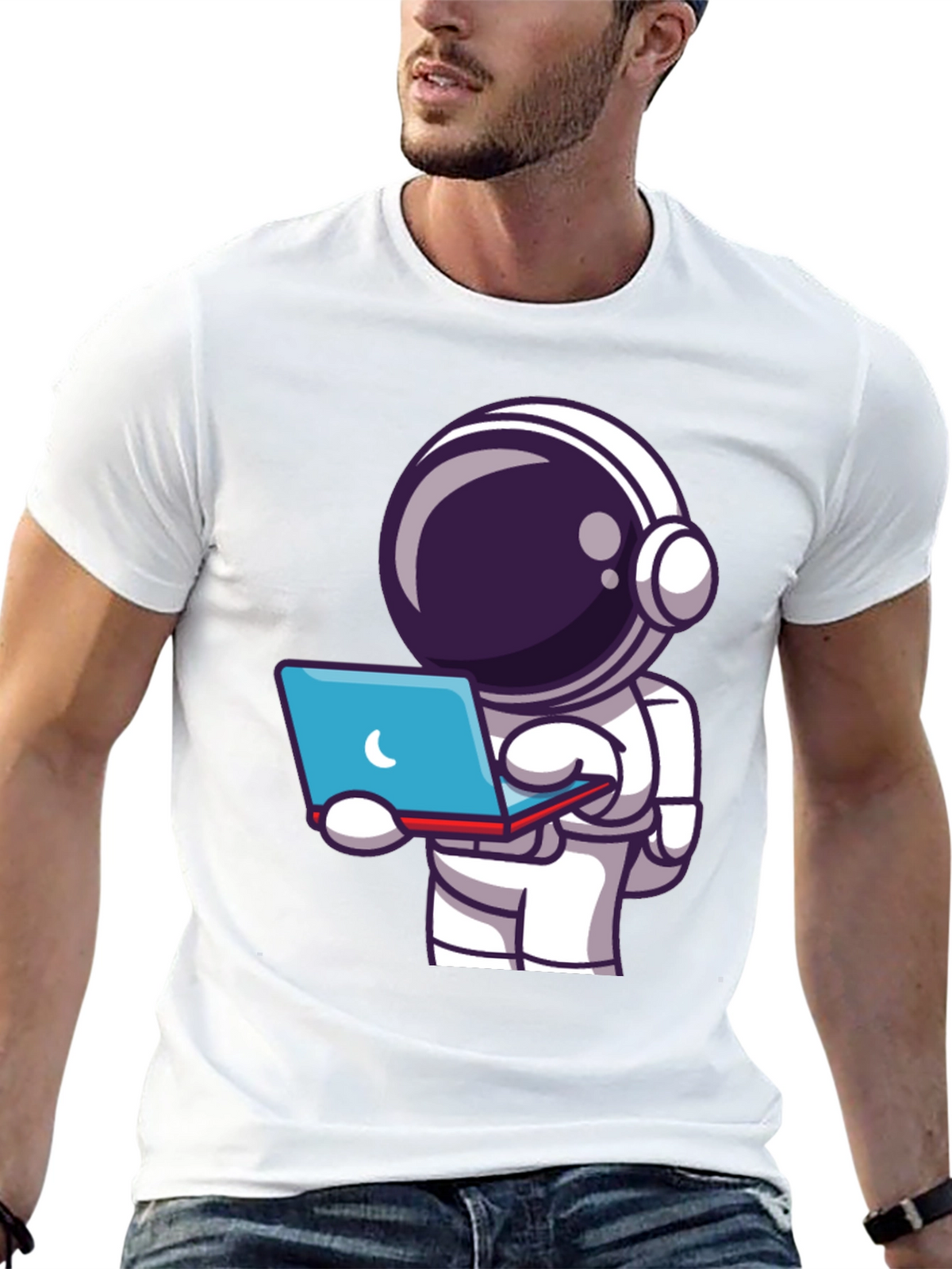 Astronaut Laptop T-Shirt - Space Explorer Tee