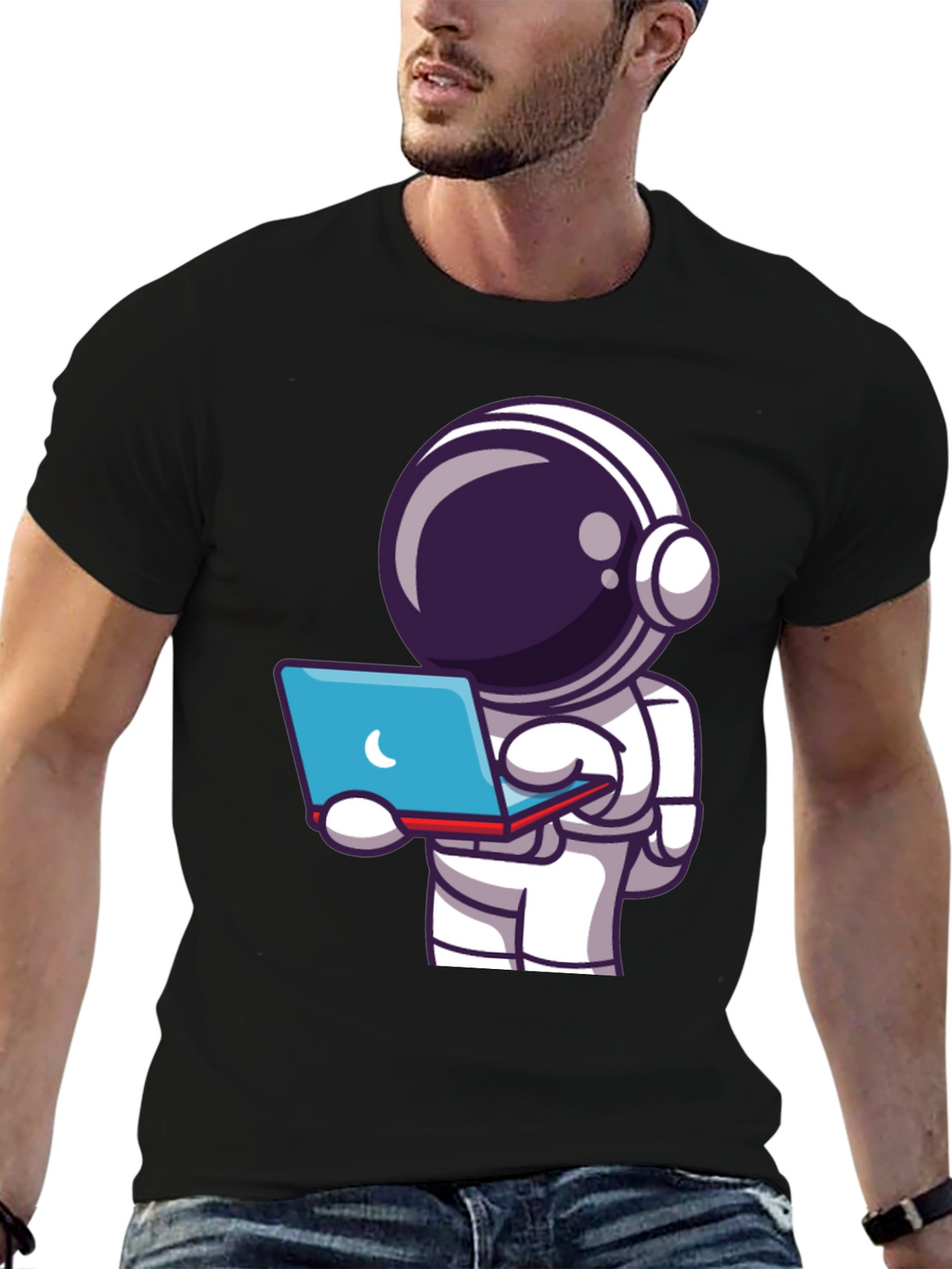 Astronaut Laptop T-Shirt - Space Explorer Tee