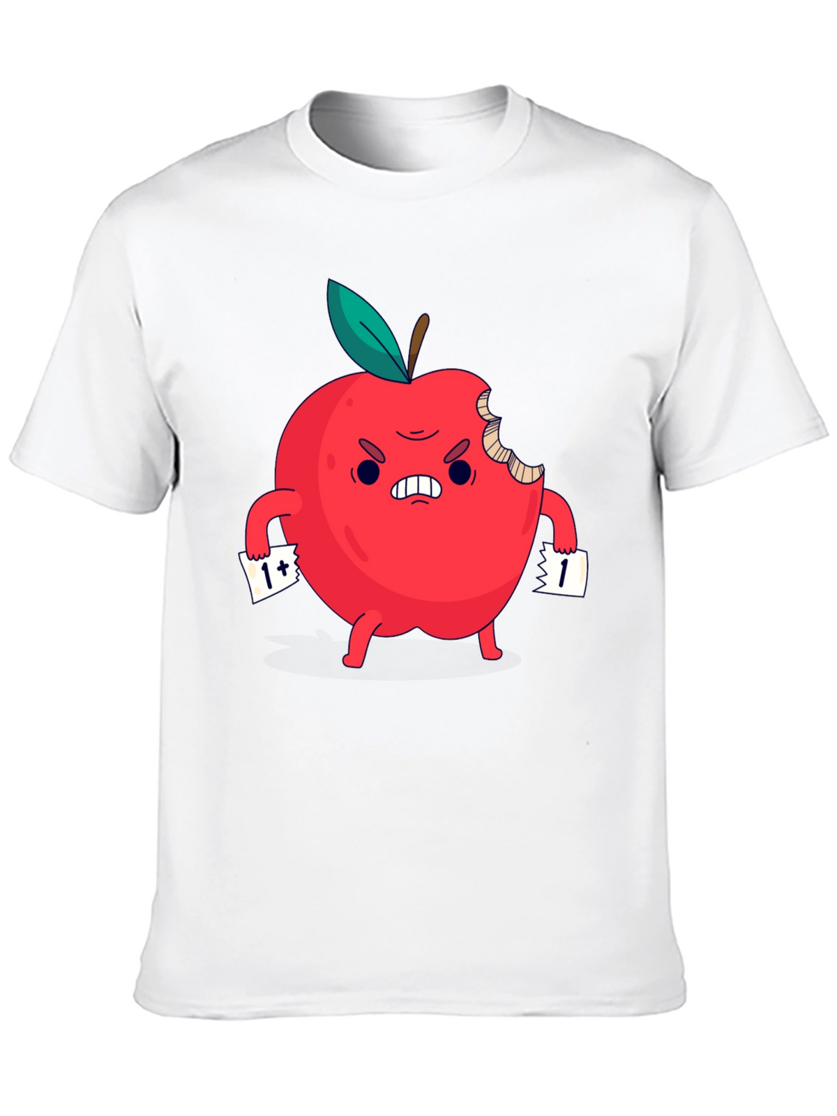 Angry Bitten Apple Cartoon Graphic T-Shirt