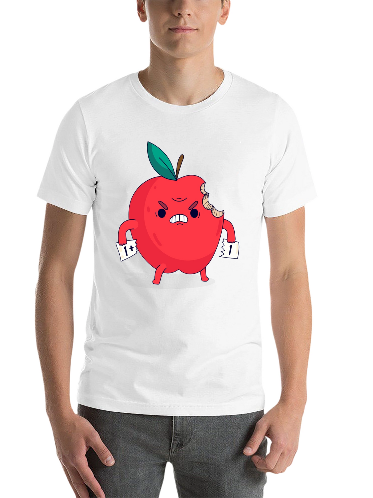 Angry Bitten Apple Cartoon Graphic T-Shirt