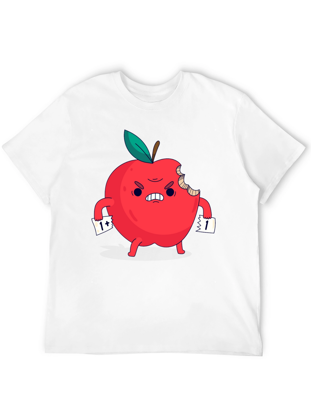 Angry Bitten Apple Cartoon Graphic T-Shirt