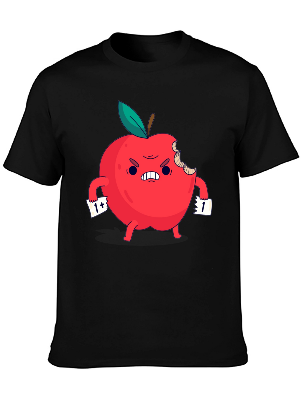Angry Bitten Apple Cartoon Graphic T-Shirt