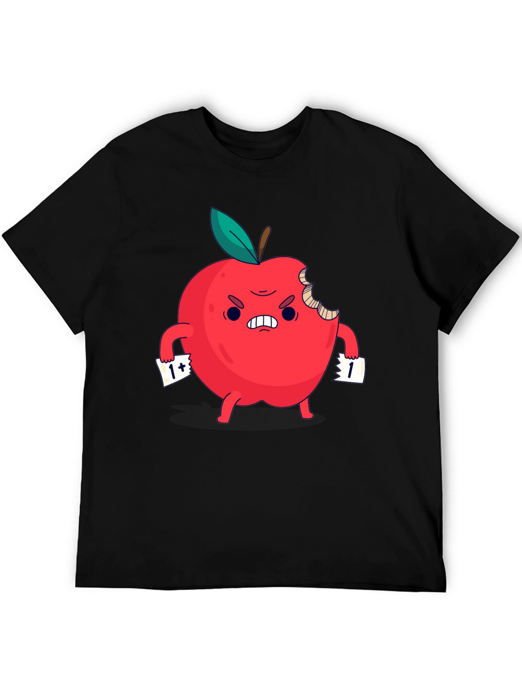 Angry Bitten Apple Cartoon Graphic T-Shirt
