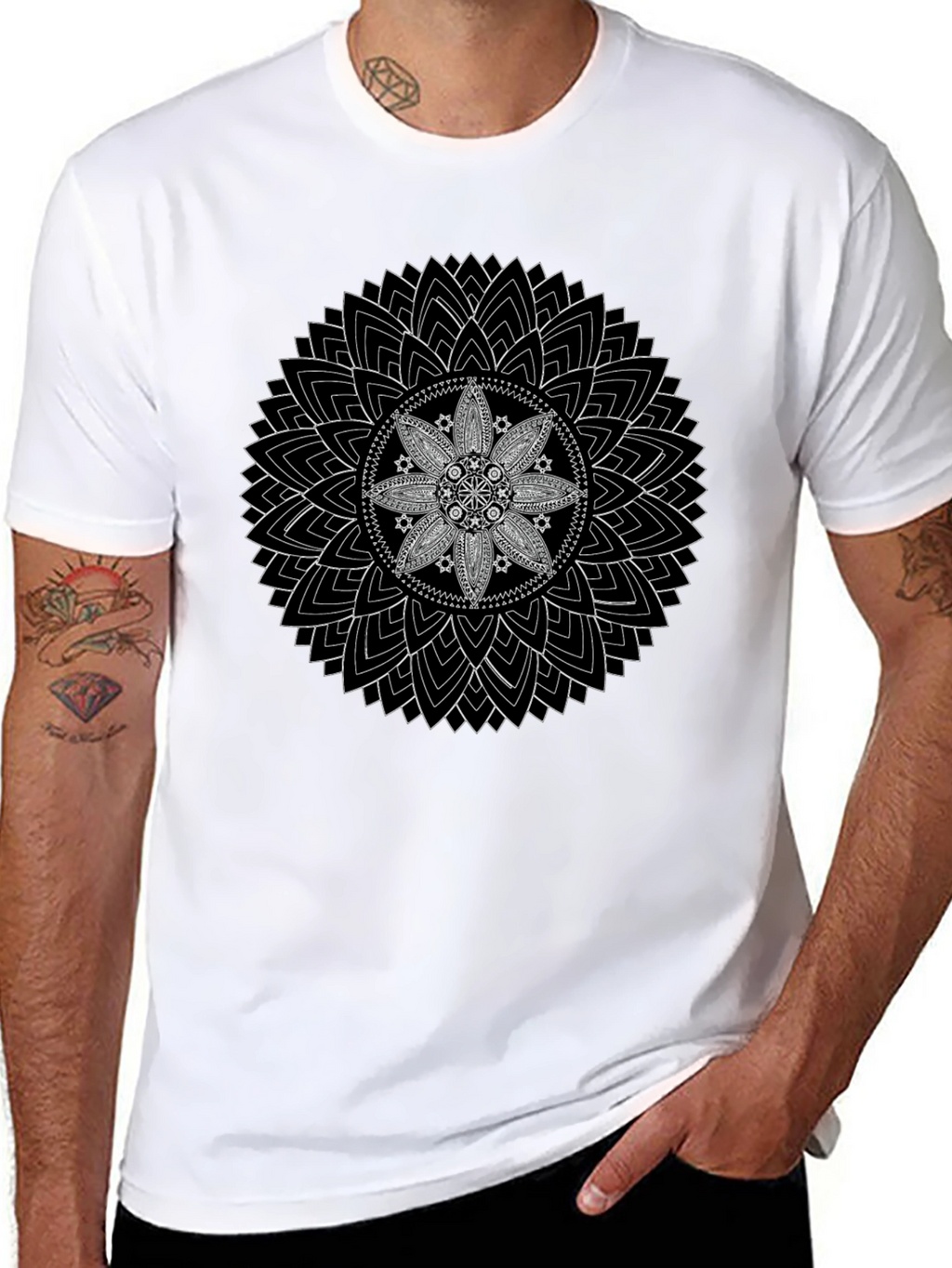 Mandala Graphic Print Mens T-Shirt - Black