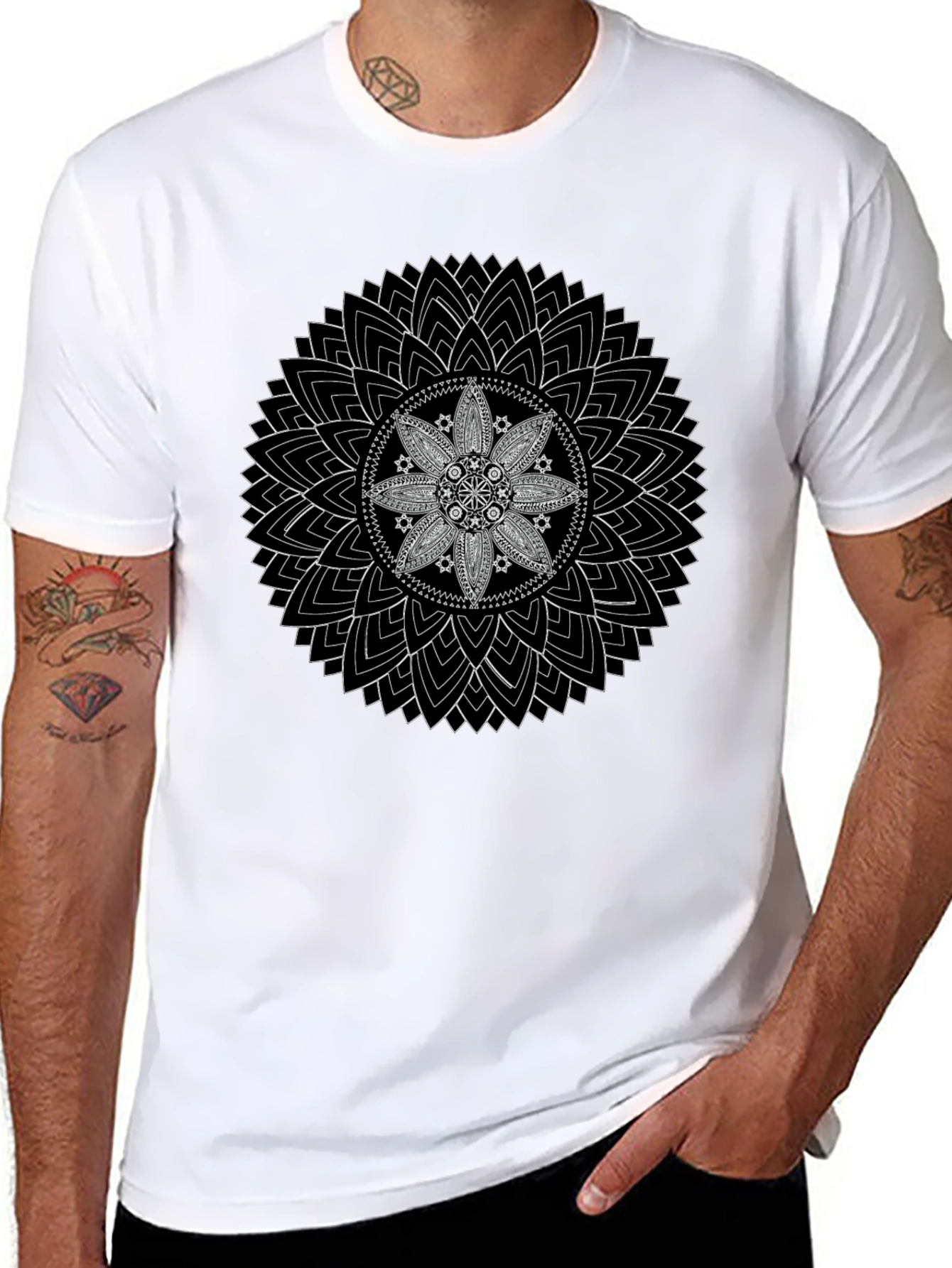 Mandala Graphic Print Mens T-Shirt - Black