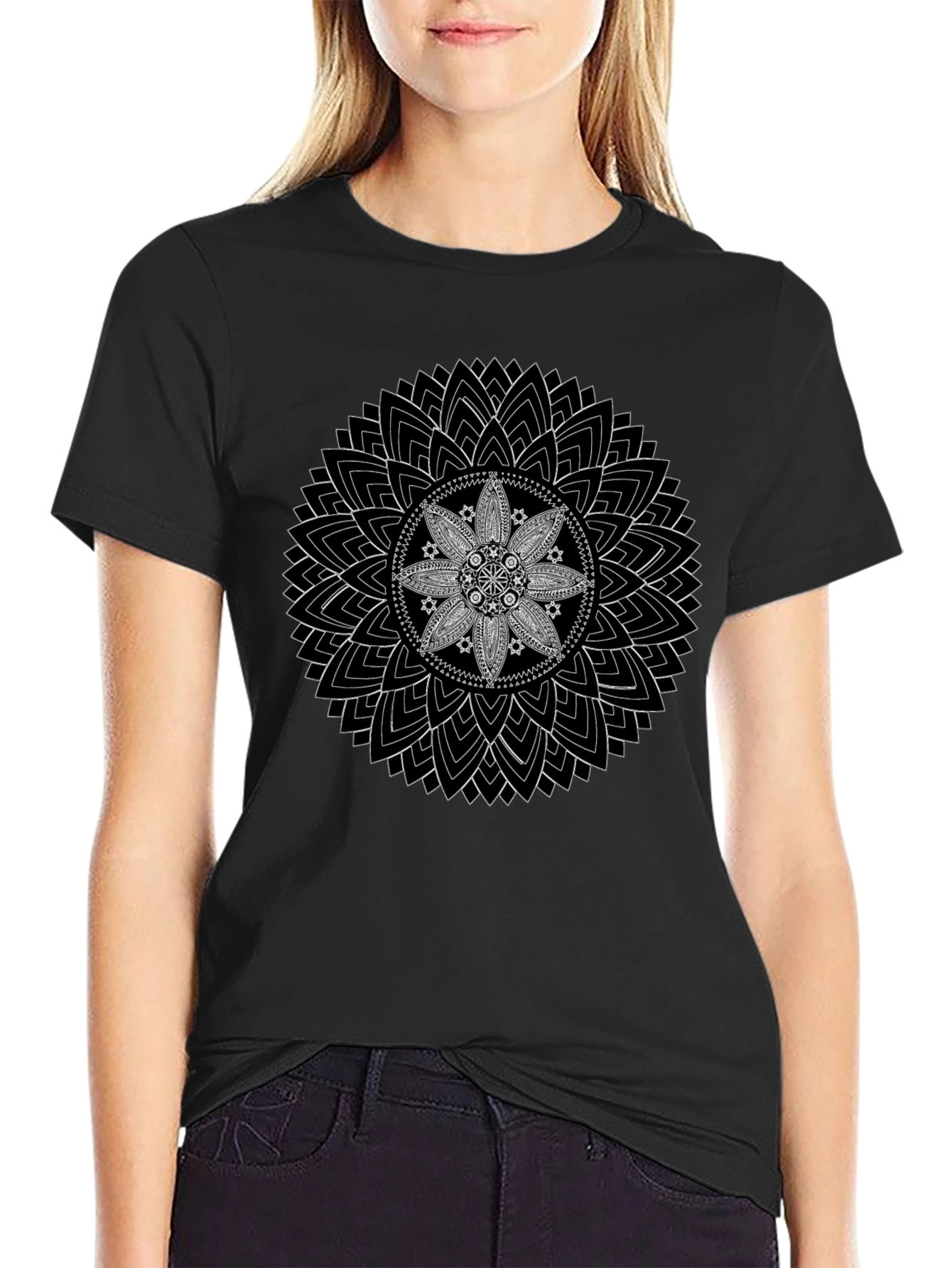 Mandala Graphic Print Mens T-Shirt - Black