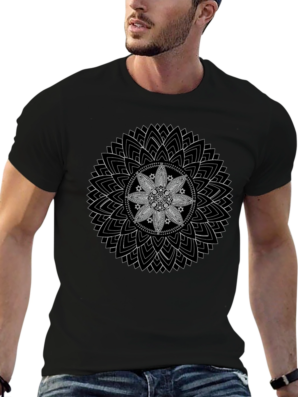 Mandala Graphic Print Mens T-Shirt - Black