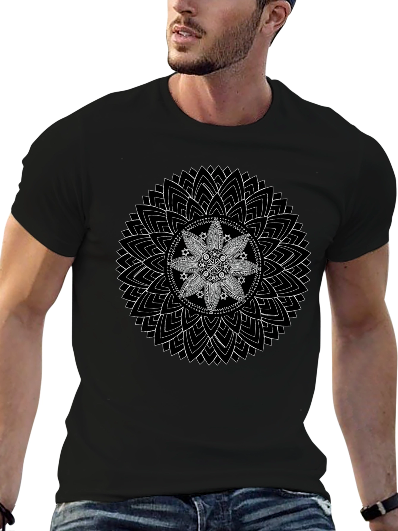Mandala Graphic Print Mens T-Shirt - Black