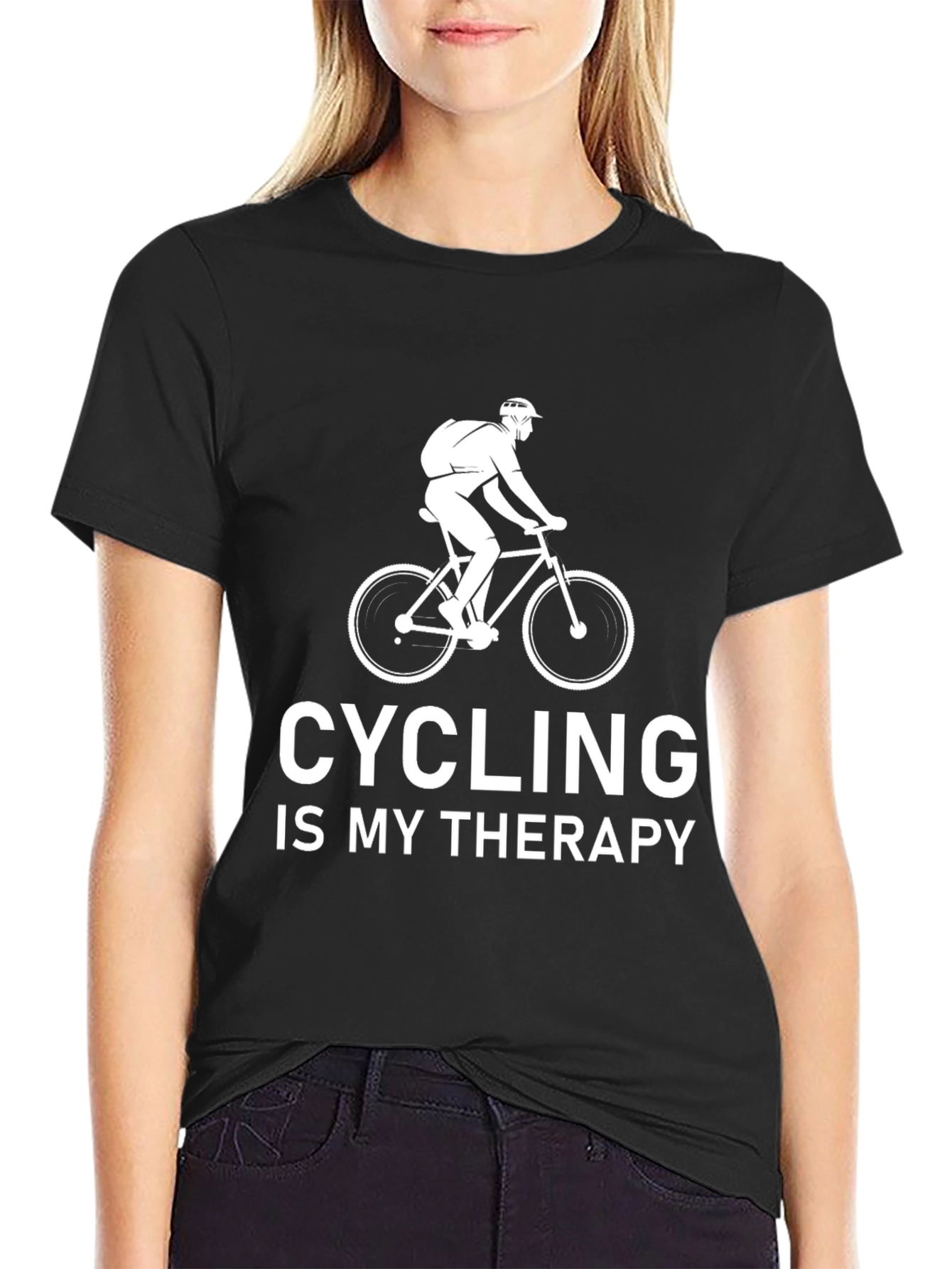 Cycling Is My Therapy Graphic Tee - Black