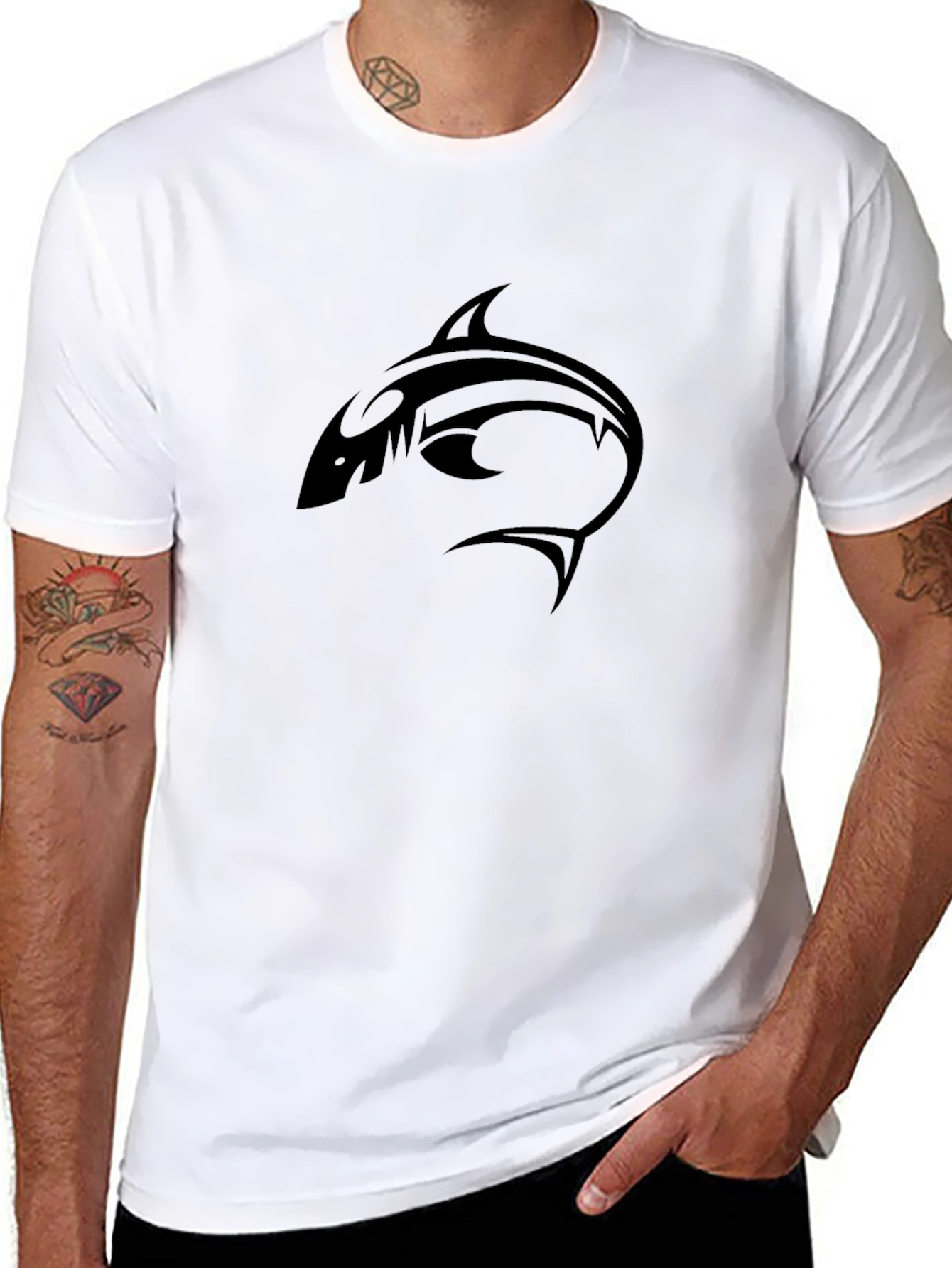 Tribal Shark Graphic Tee - Stylish Black T-Shirt