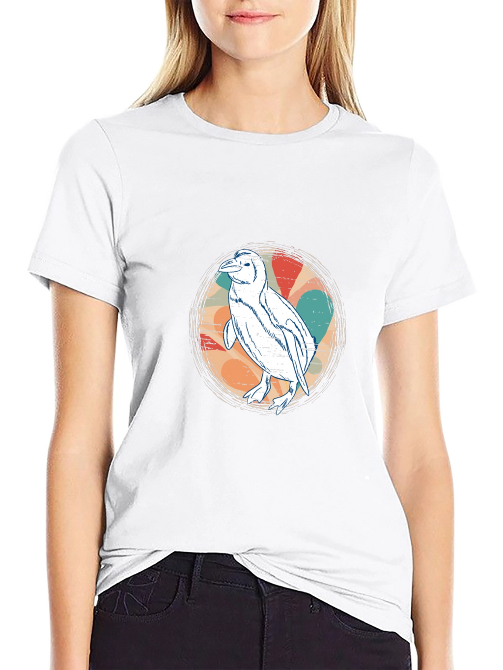 Retro Penguin Graphic Tee - Black