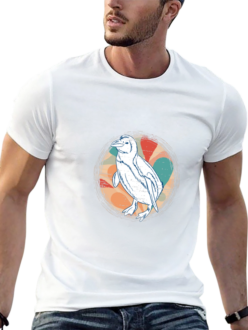 Retro Penguin Graphic Tee - Black