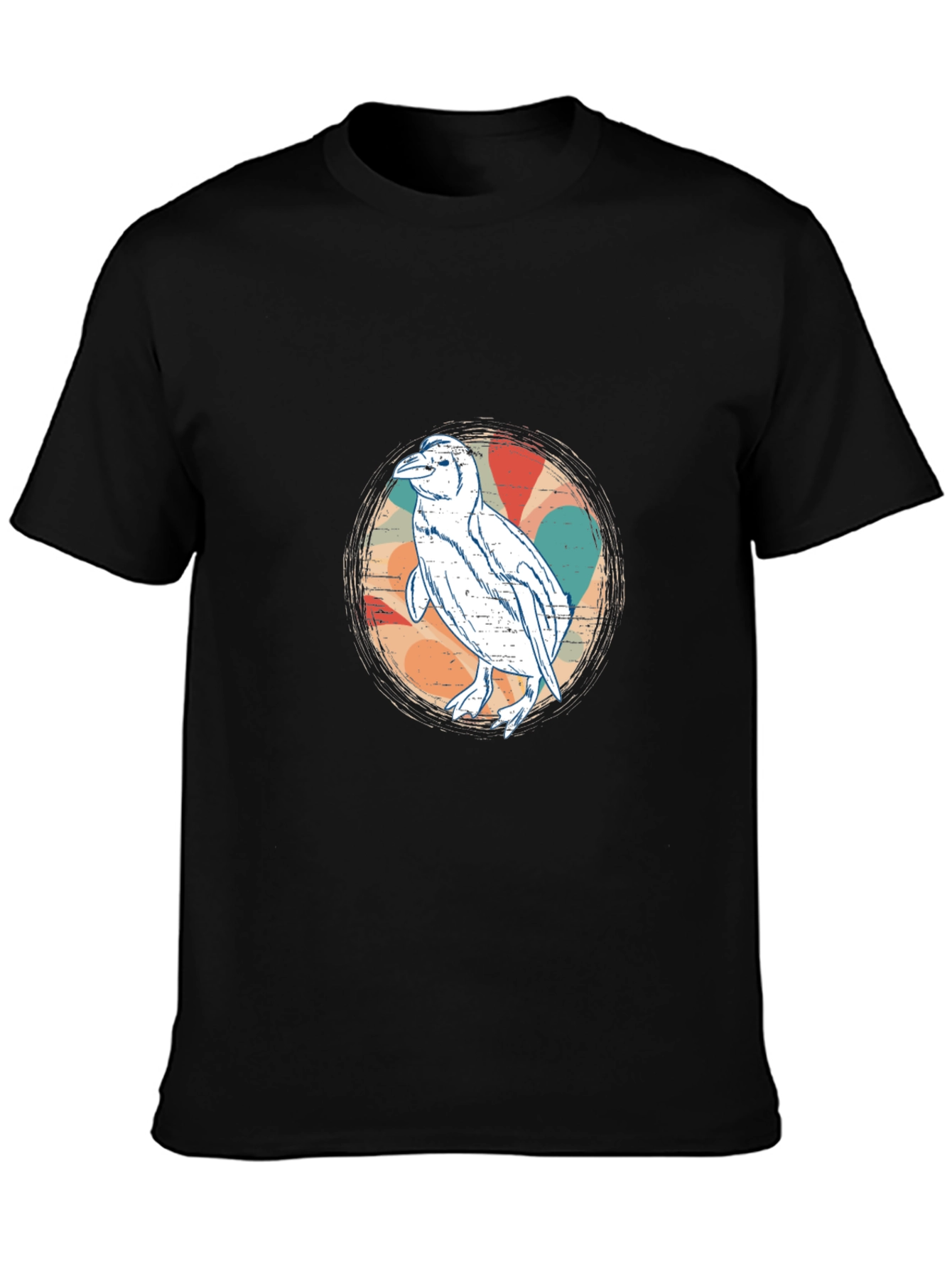 Retro Penguin Graphic Tee - Black