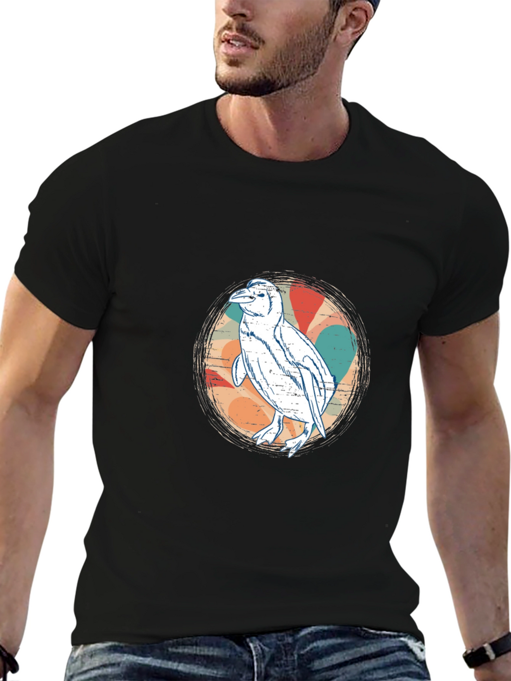 Retro Penguin Graphic Tee - Black