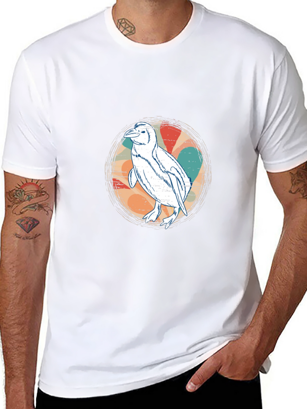 Retro Penguin Graphic Tee - Black