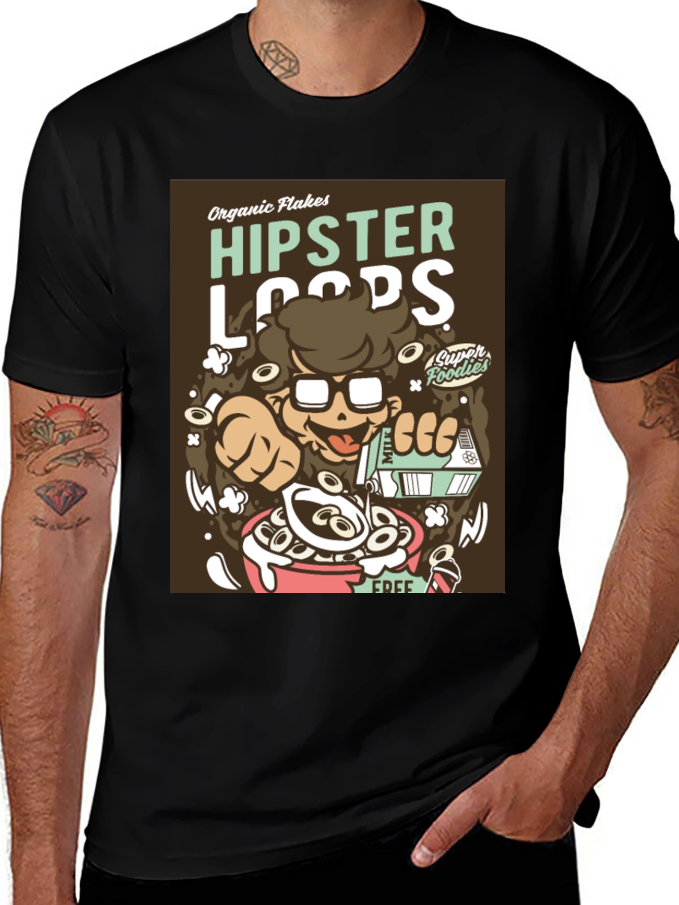 Hipster Loops Graphic T-Shirt - Funny Cereal Design
