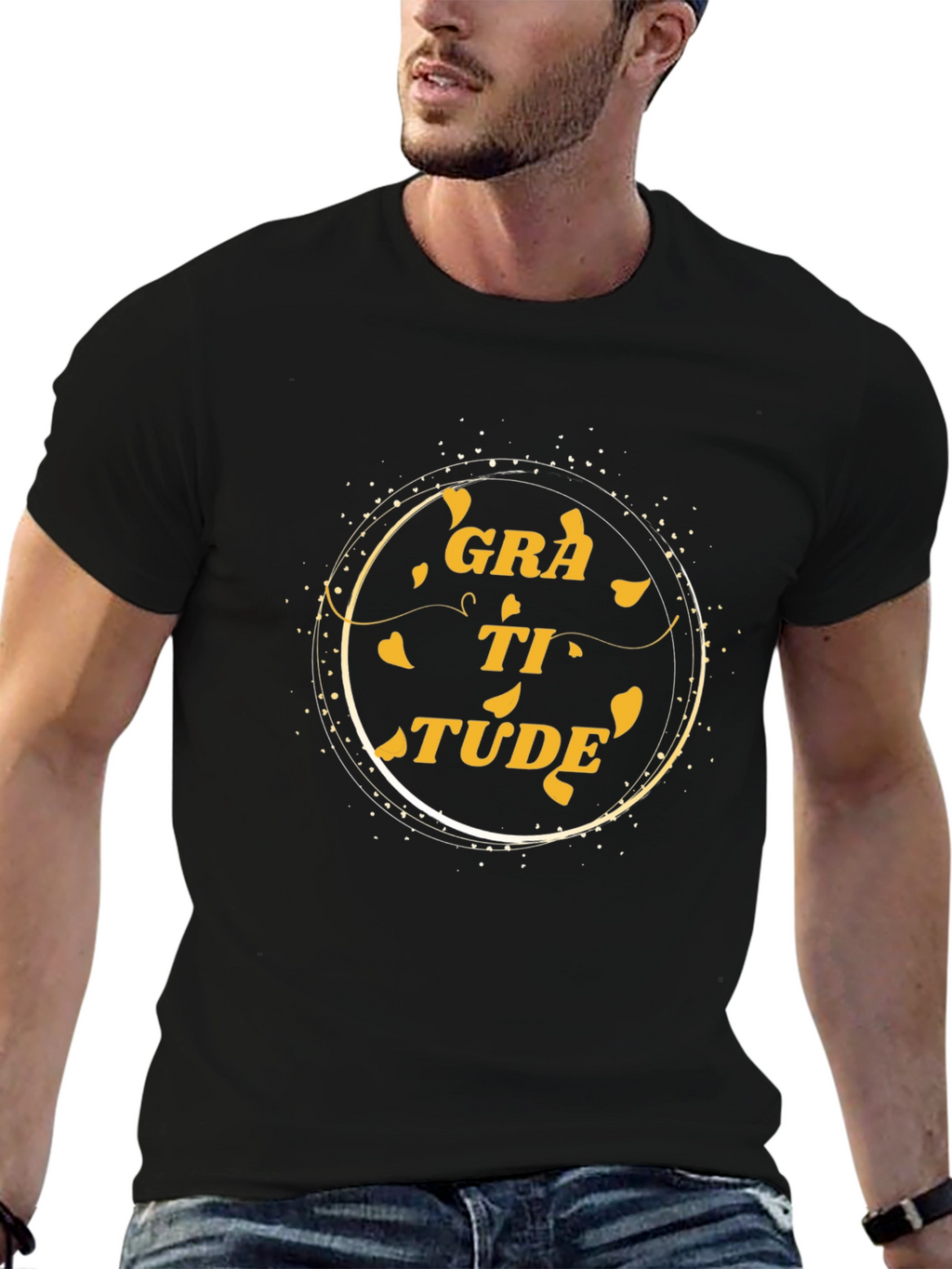 Gratitude Black T-Shirt Inspirational Word Art Tee