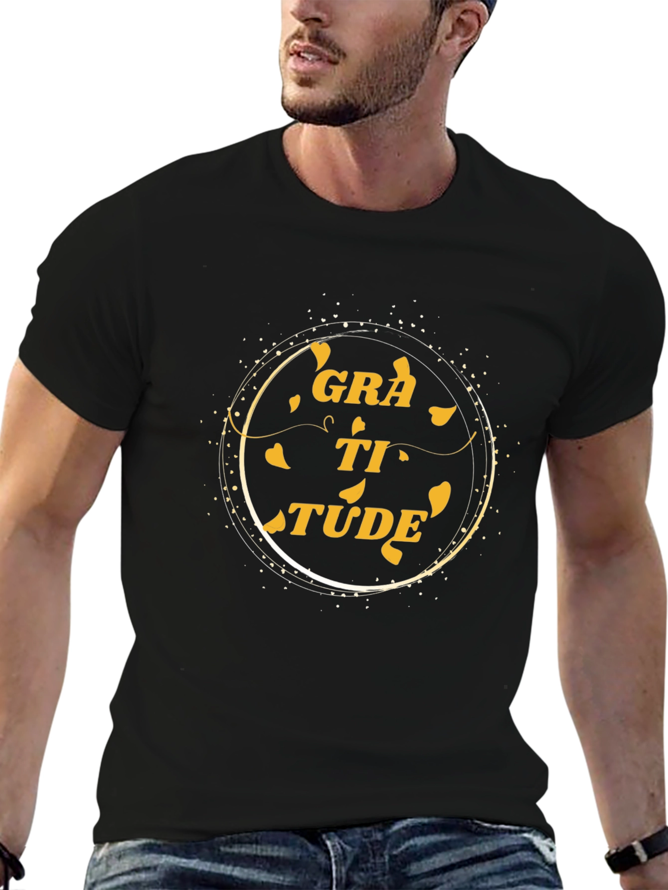 Gratitude Black T-Shirt Inspirational Word Art Tee