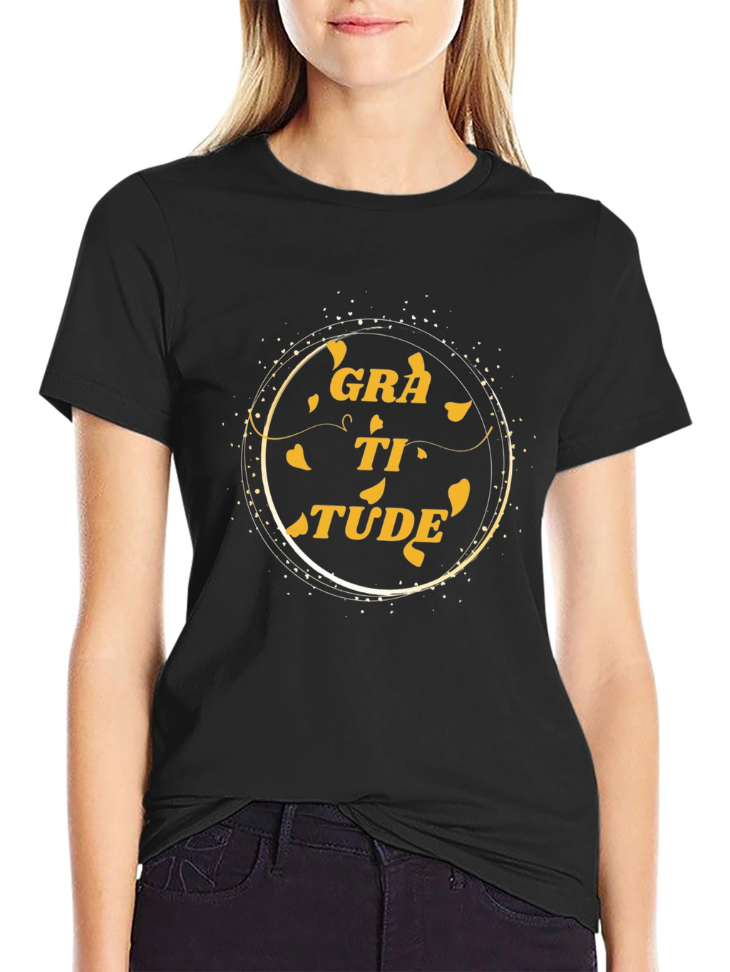 Gratitude Black T-Shirt Inspirational Word Art Tee