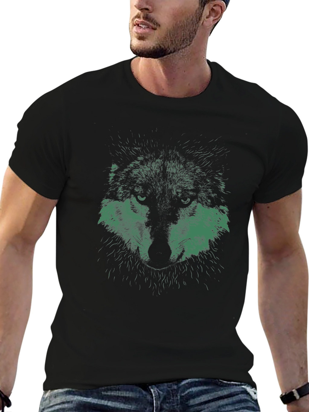 Wolf Graphic Print Black T-Shirt