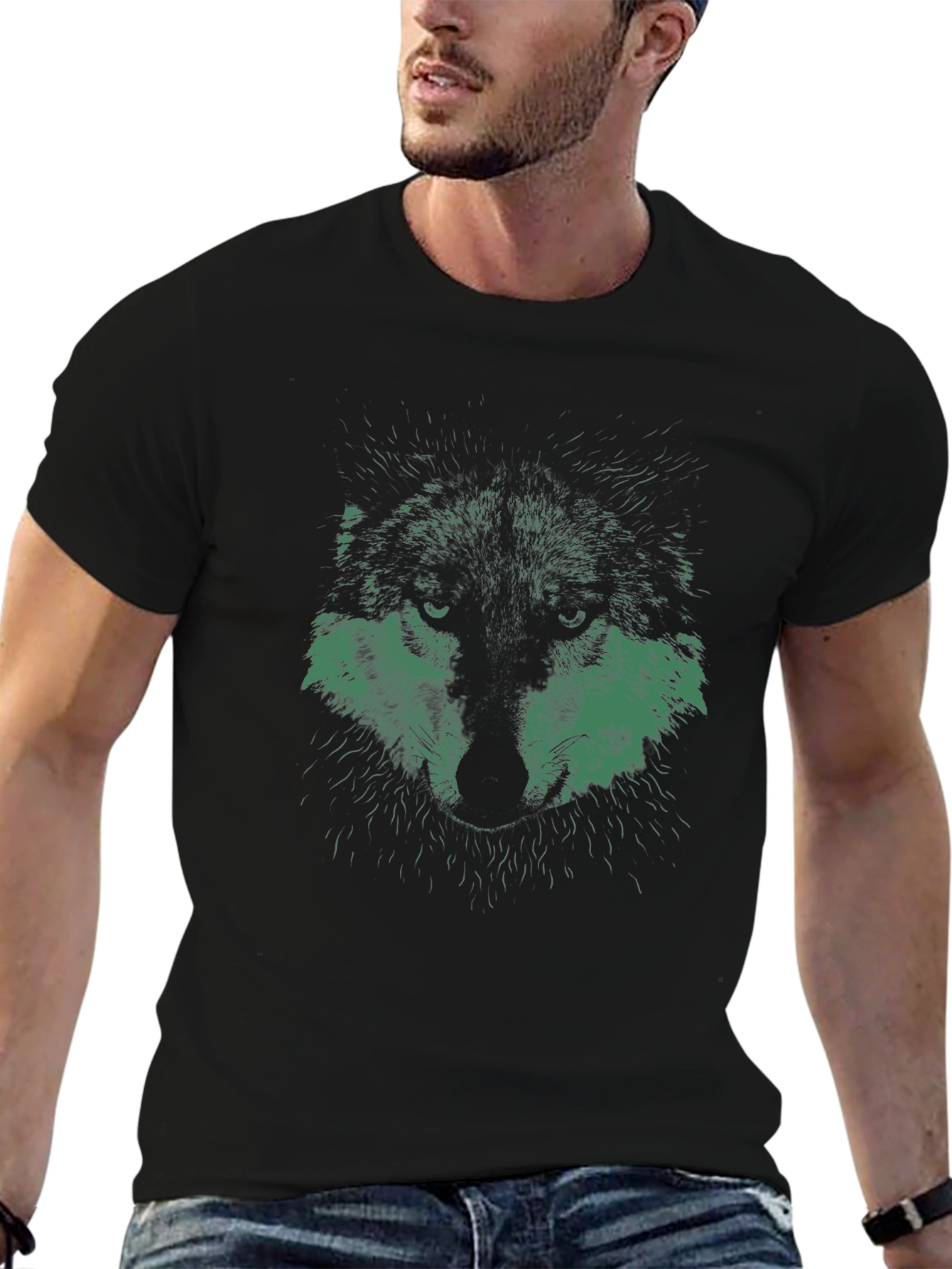 Wolf Graphic Print Black T-Shirt
