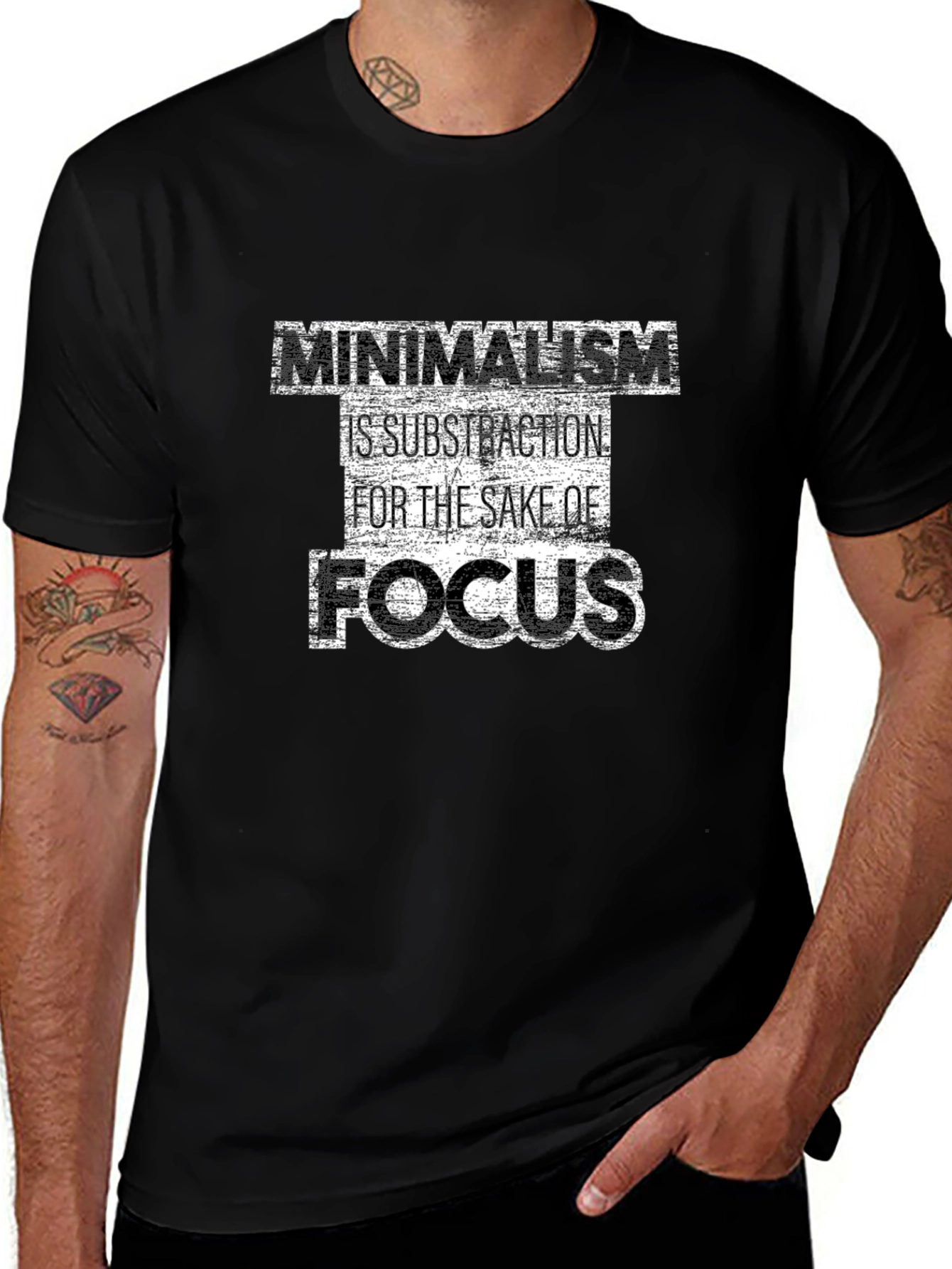 Minimalism Focus Graphic Tee - Black Casual Shirt