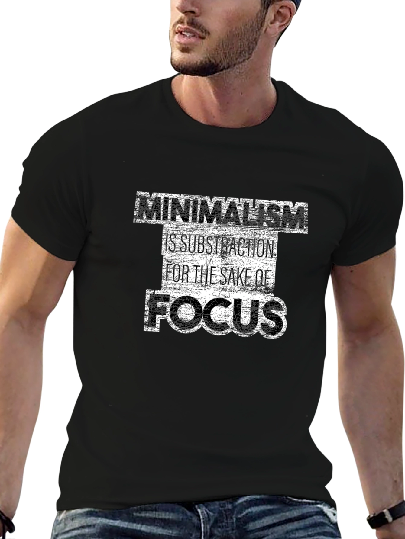 Minimalism Focus Graphic Tee - Black Casual Shirt