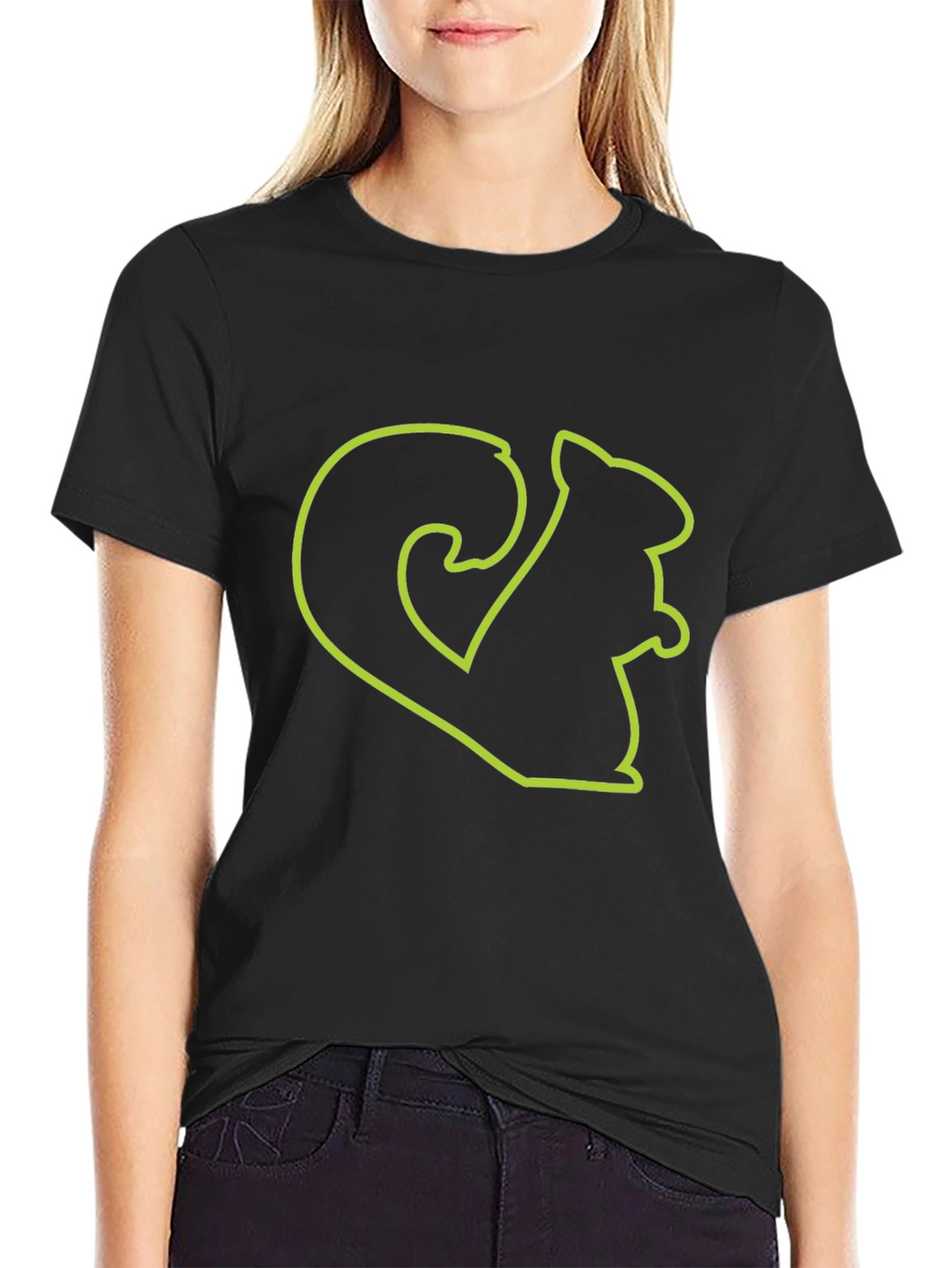 Squirrel Outline Graphic Tee - Black