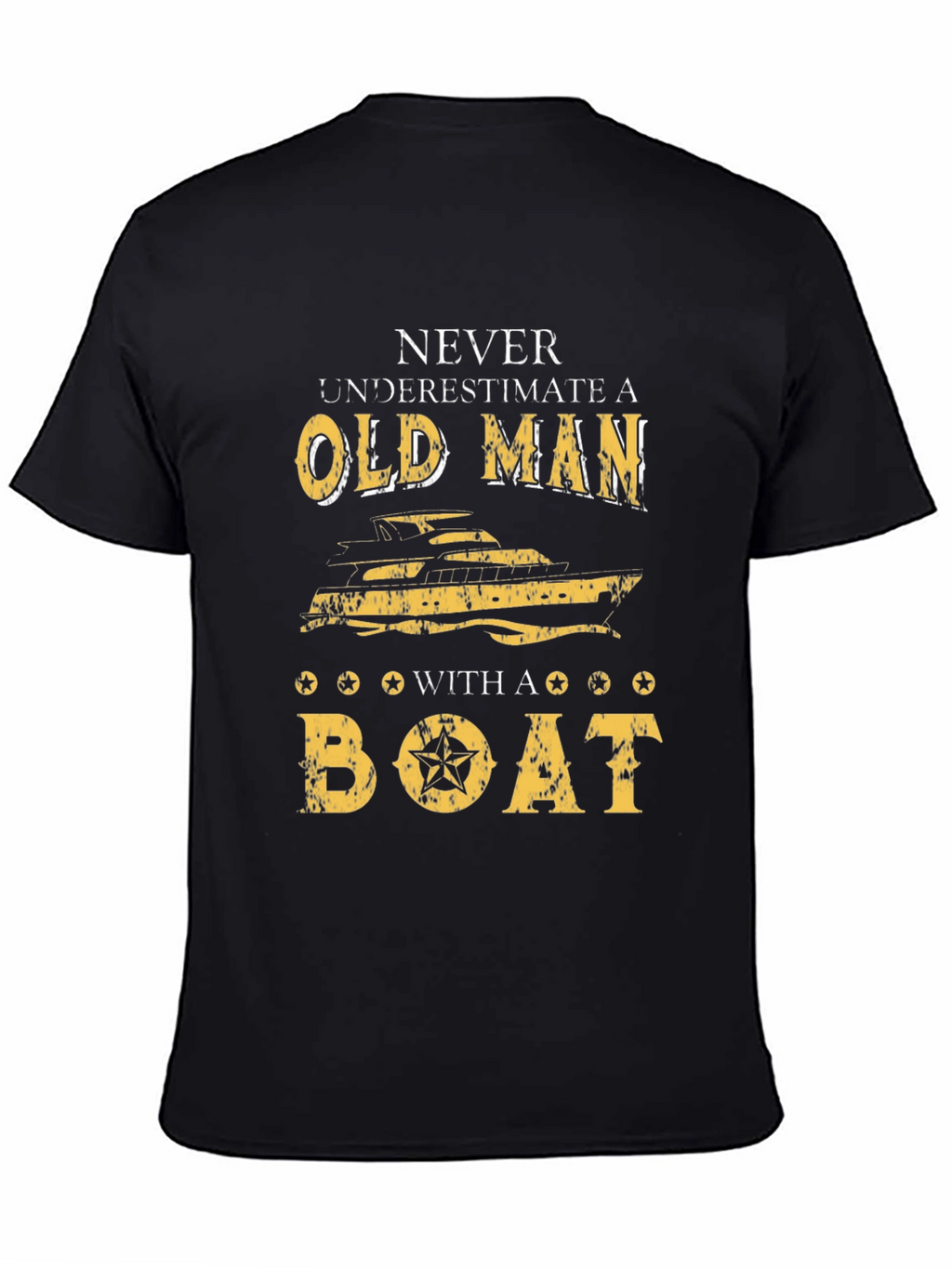 Old Man Boat Graphic T-Shirt - Black