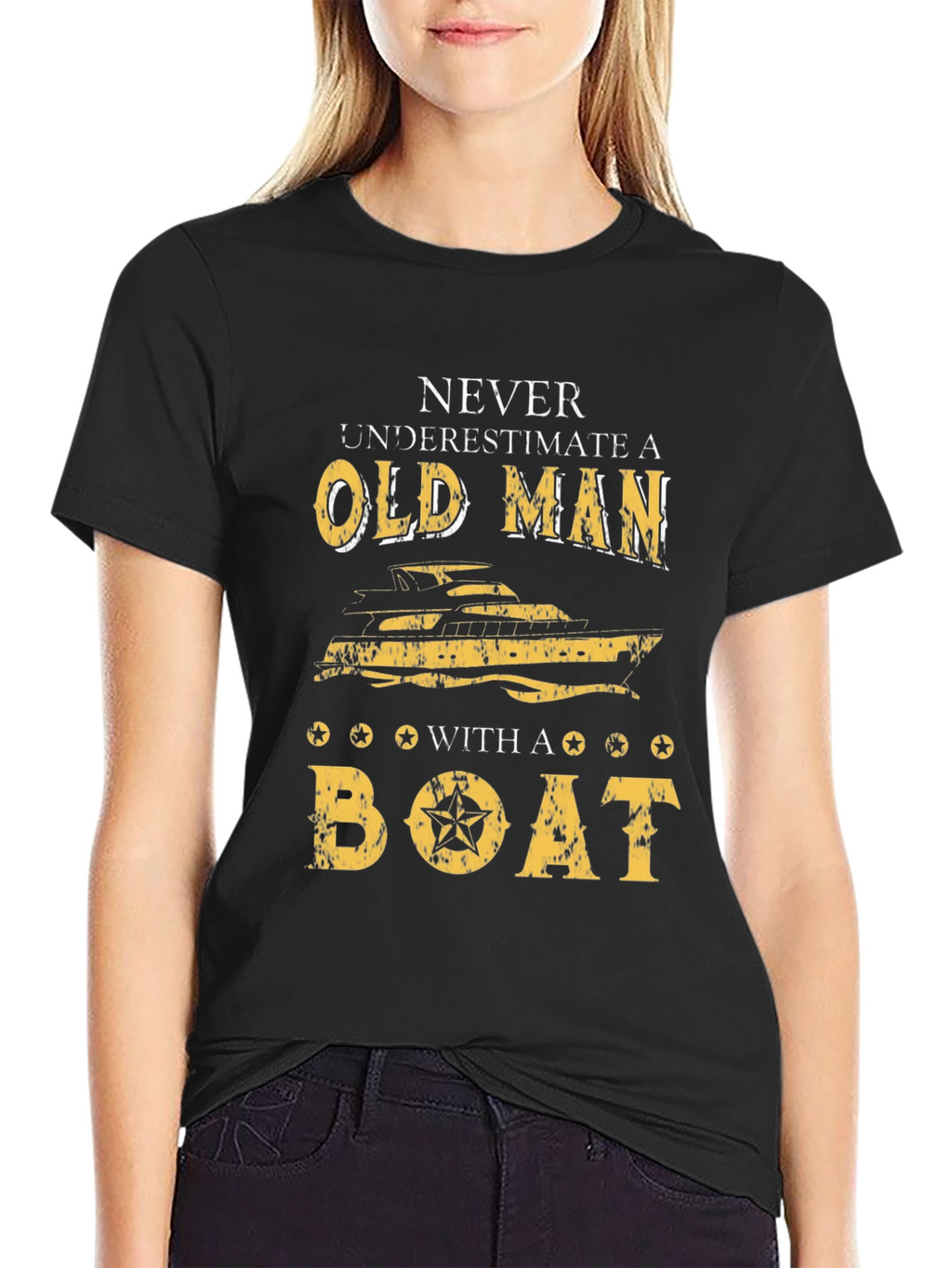 Old Man Boat Graphic T-Shirt - Black