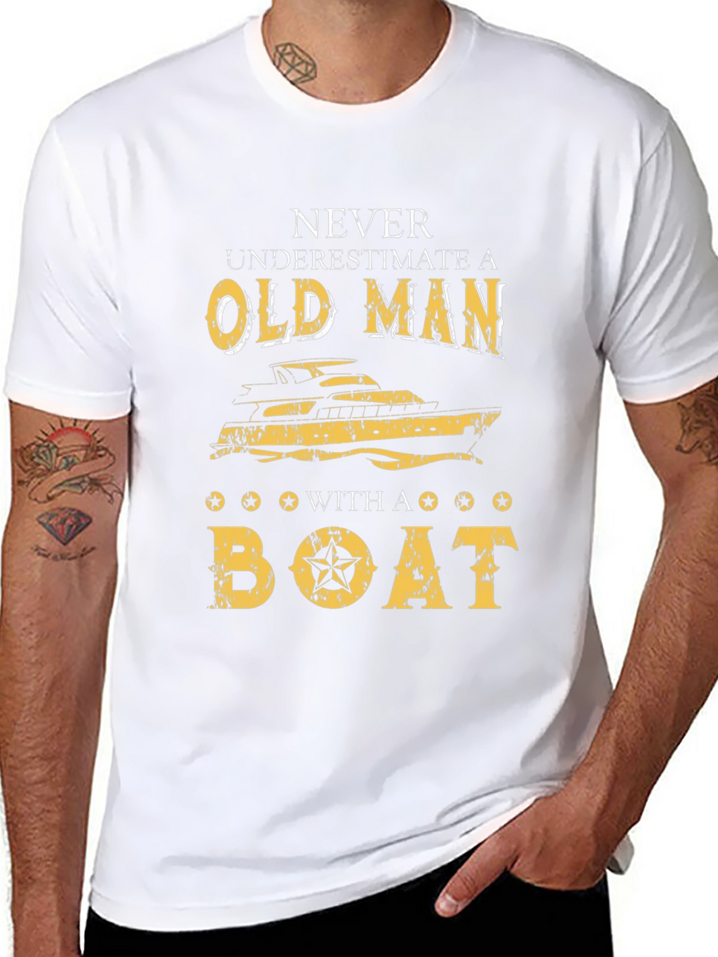 Old Man Boat Graphic T-Shirt - Black