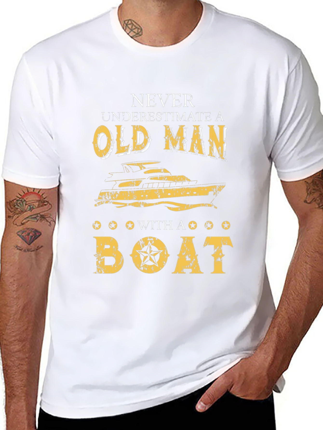 Old Man Boat Graphic T-Shirt - Black