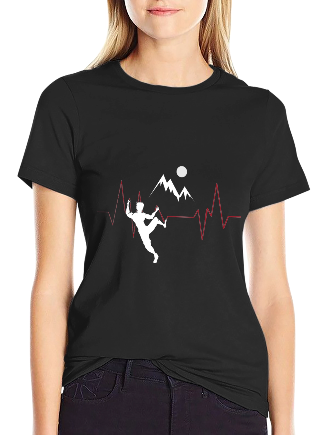 Climbing Heartbeat T-Shirt - Black Graphic Tee