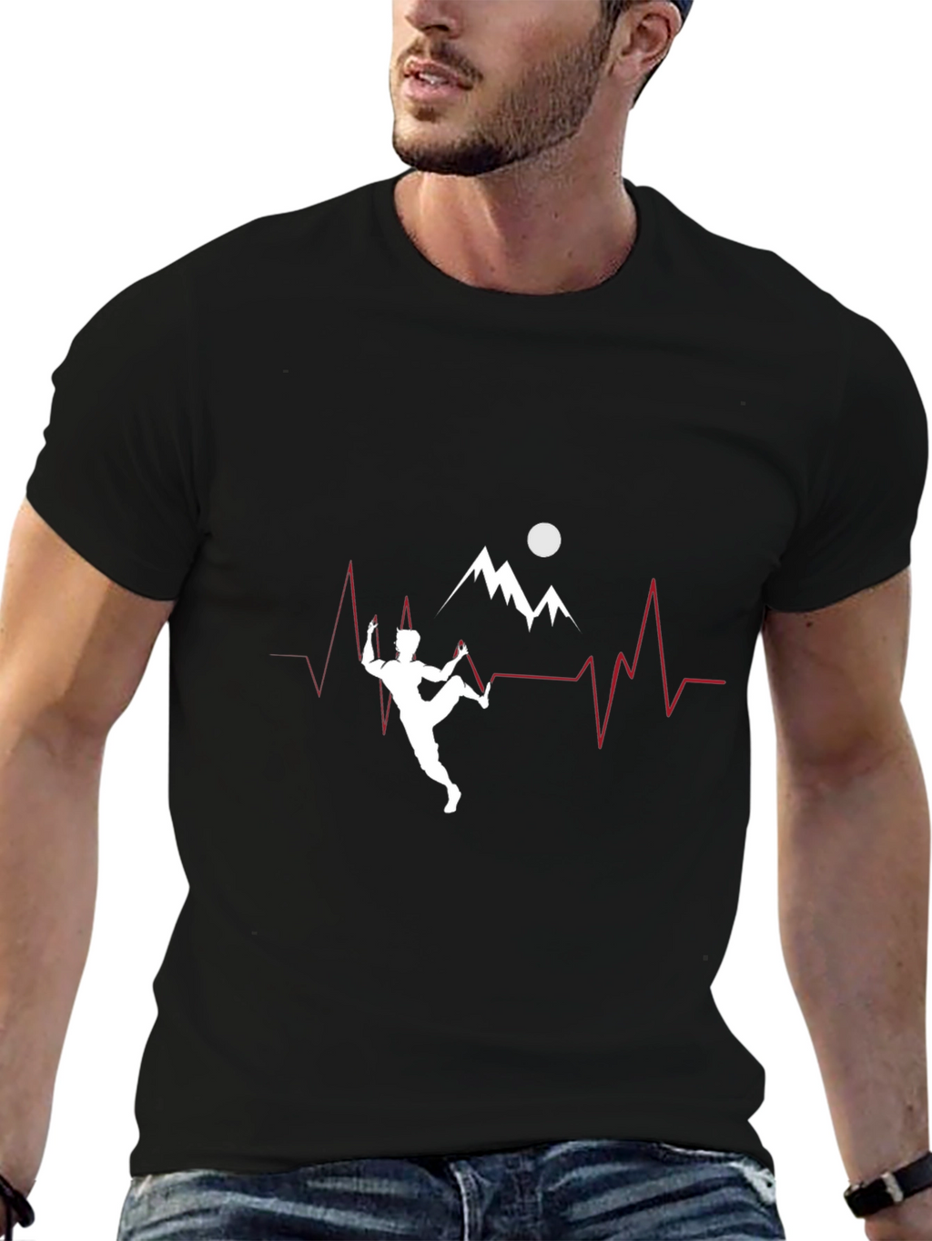 Climbing Heartbeat T-Shirt - Black Graphic Tee