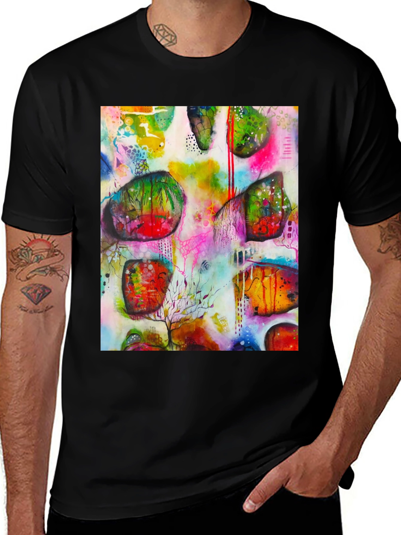 Abstract Art Print Mens Black T-Shirt