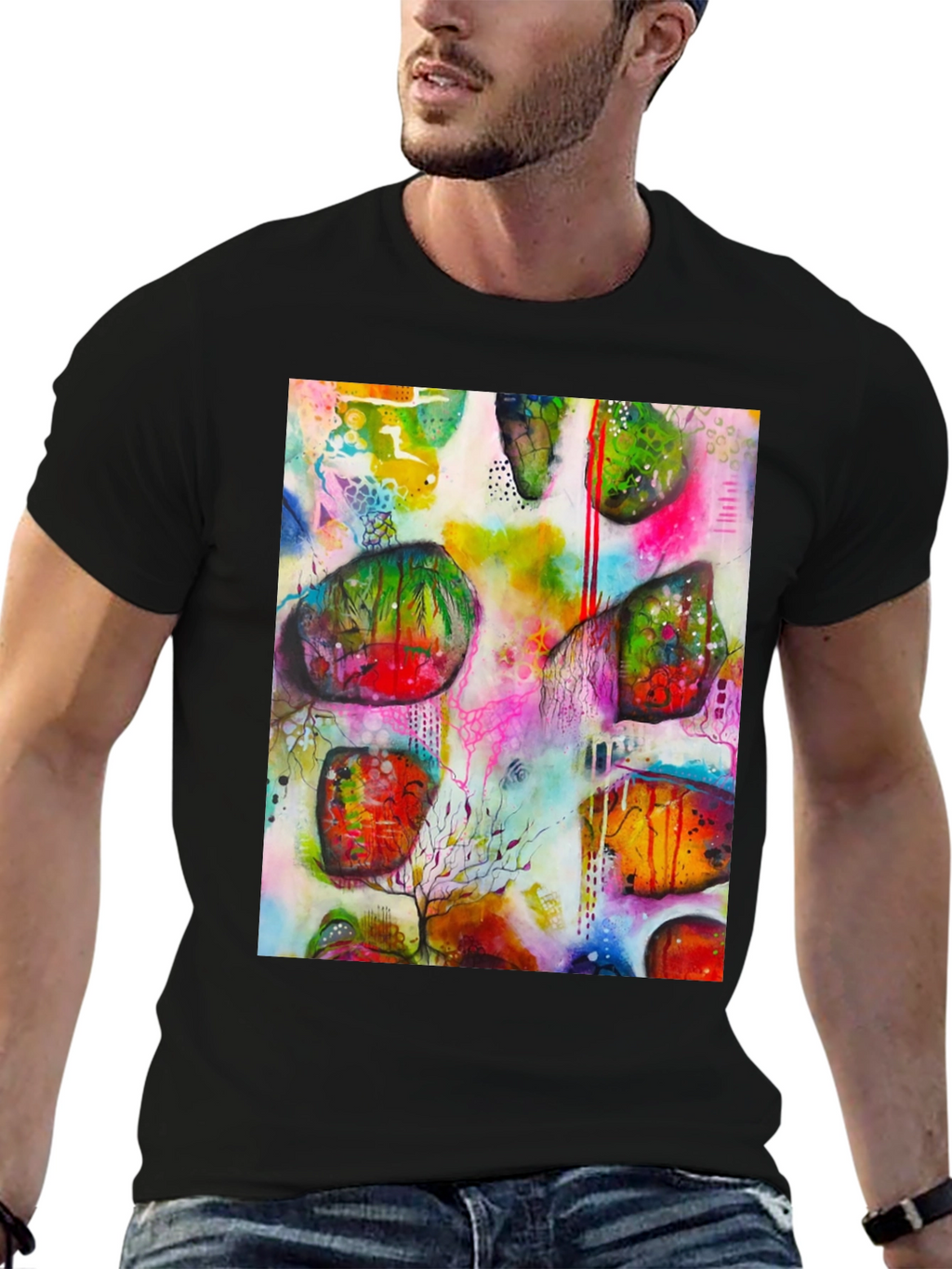 Abstract Art Print Mens Black T-Shirt