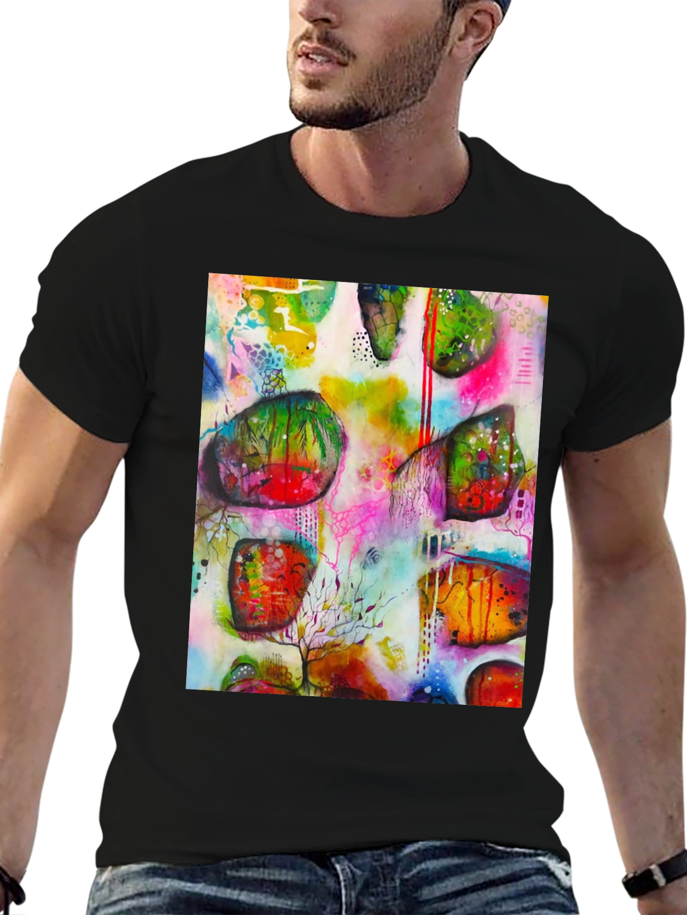 Abstract Art Print Mens Black T-Shirt
