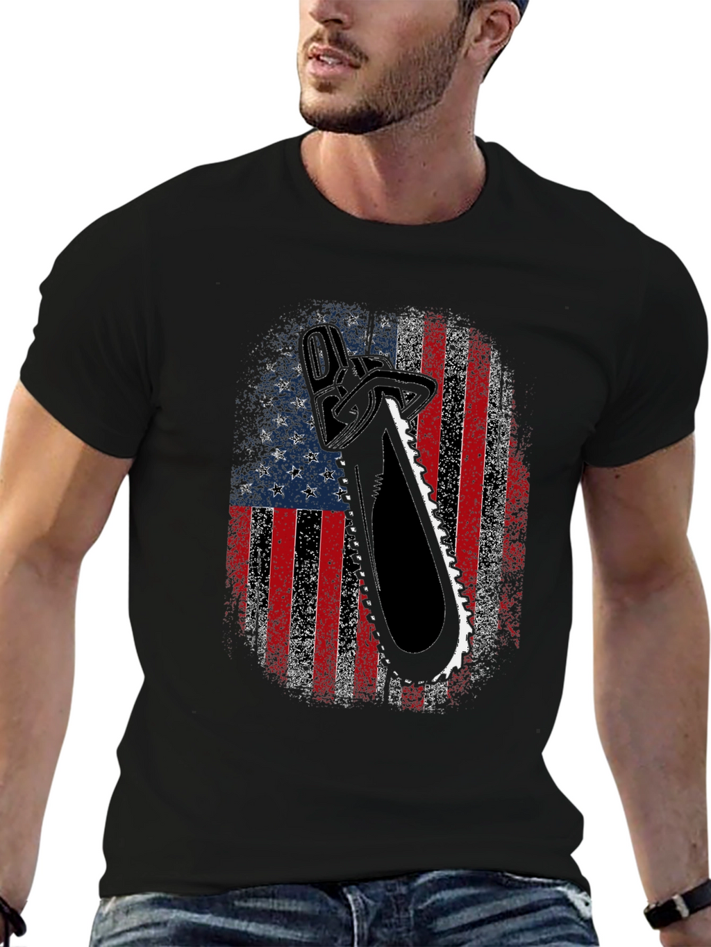 American Flag Chainsaw Graphic T-Shirt