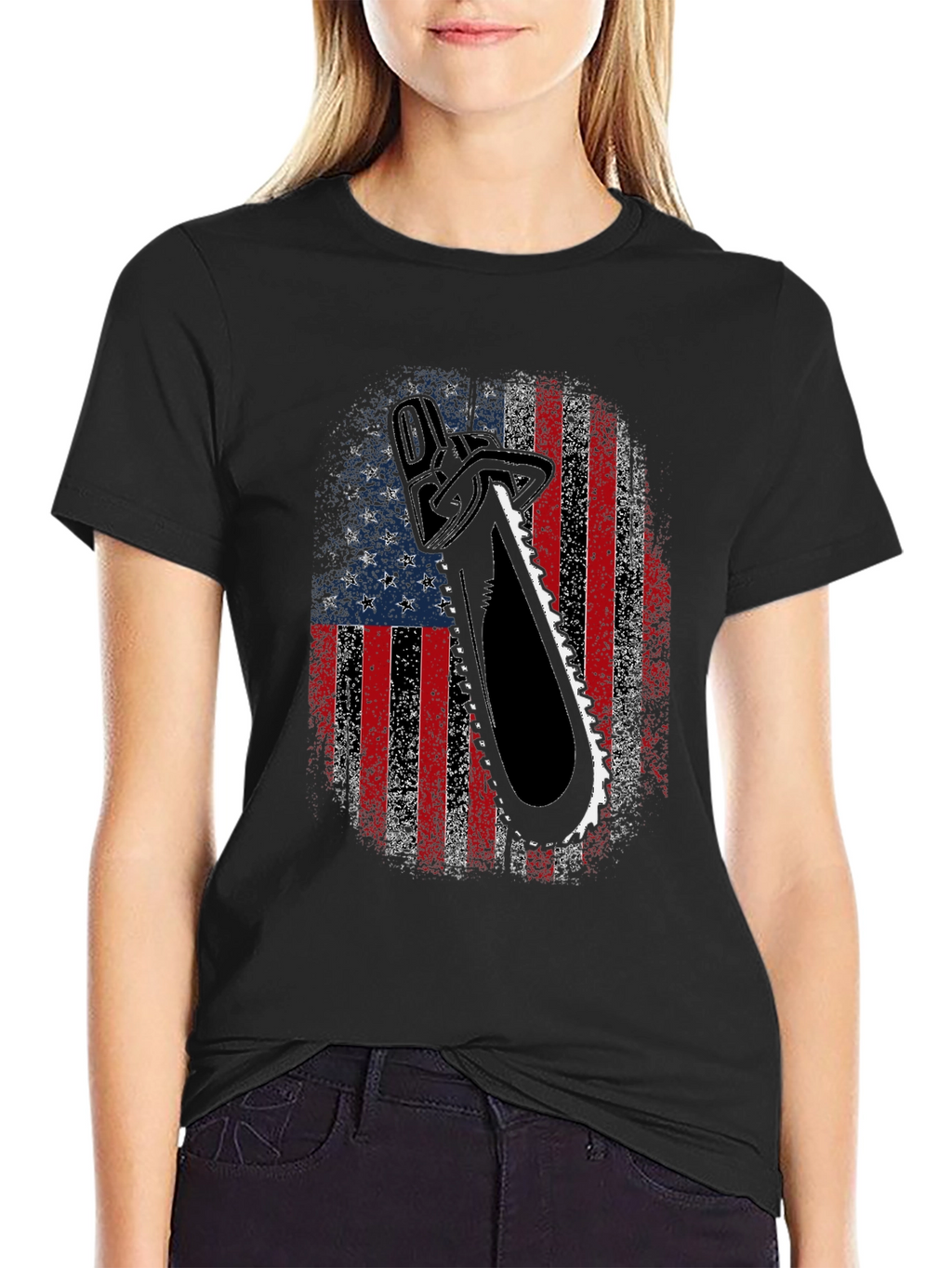 American Flag Chainsaw Graphic T-Shirt