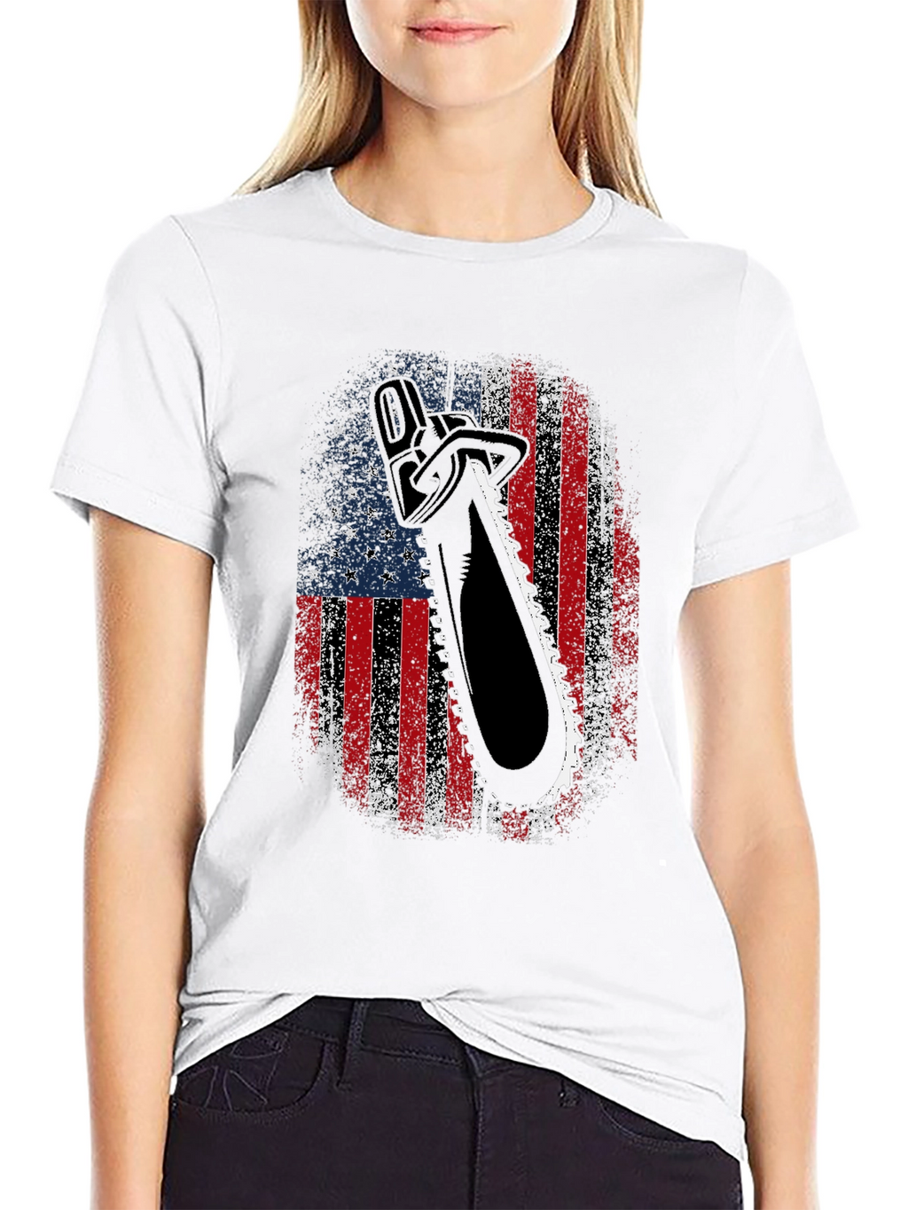 American Flag Chainsaw Graphic T-Shirt